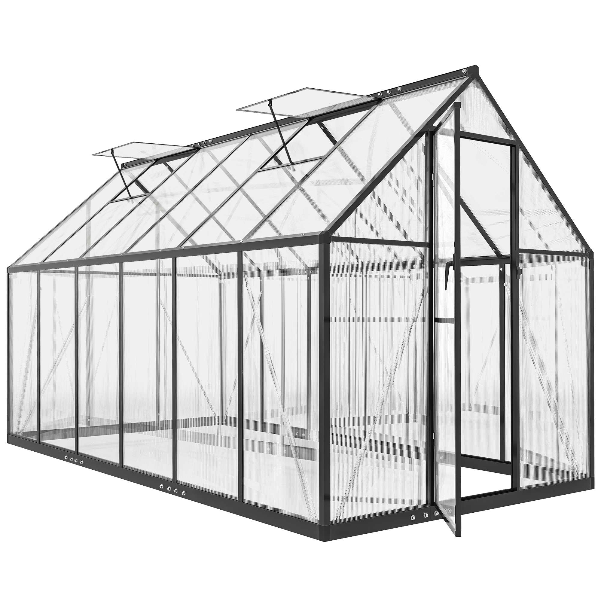 Polycarbonate Greenhouse with Swing Door and Two Adjustable Roof Vents, Aluminum Walk-in Greenhouse, 11x6 ft, Black (Drop Shipping Only, Not for Amazon)