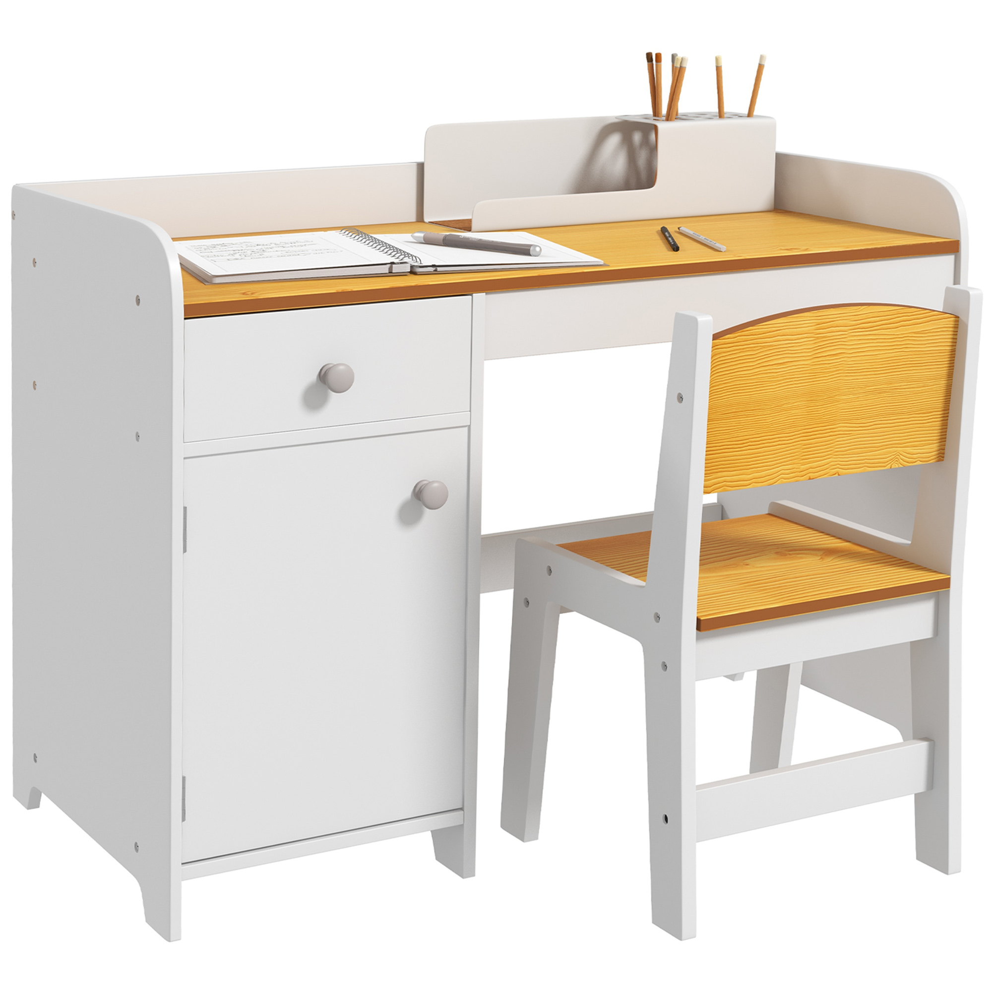 Qaba Kids Desk and Chair Set with Storage, Study Desk with Chair, White (Drop Shipping Only, Not for Amazon)