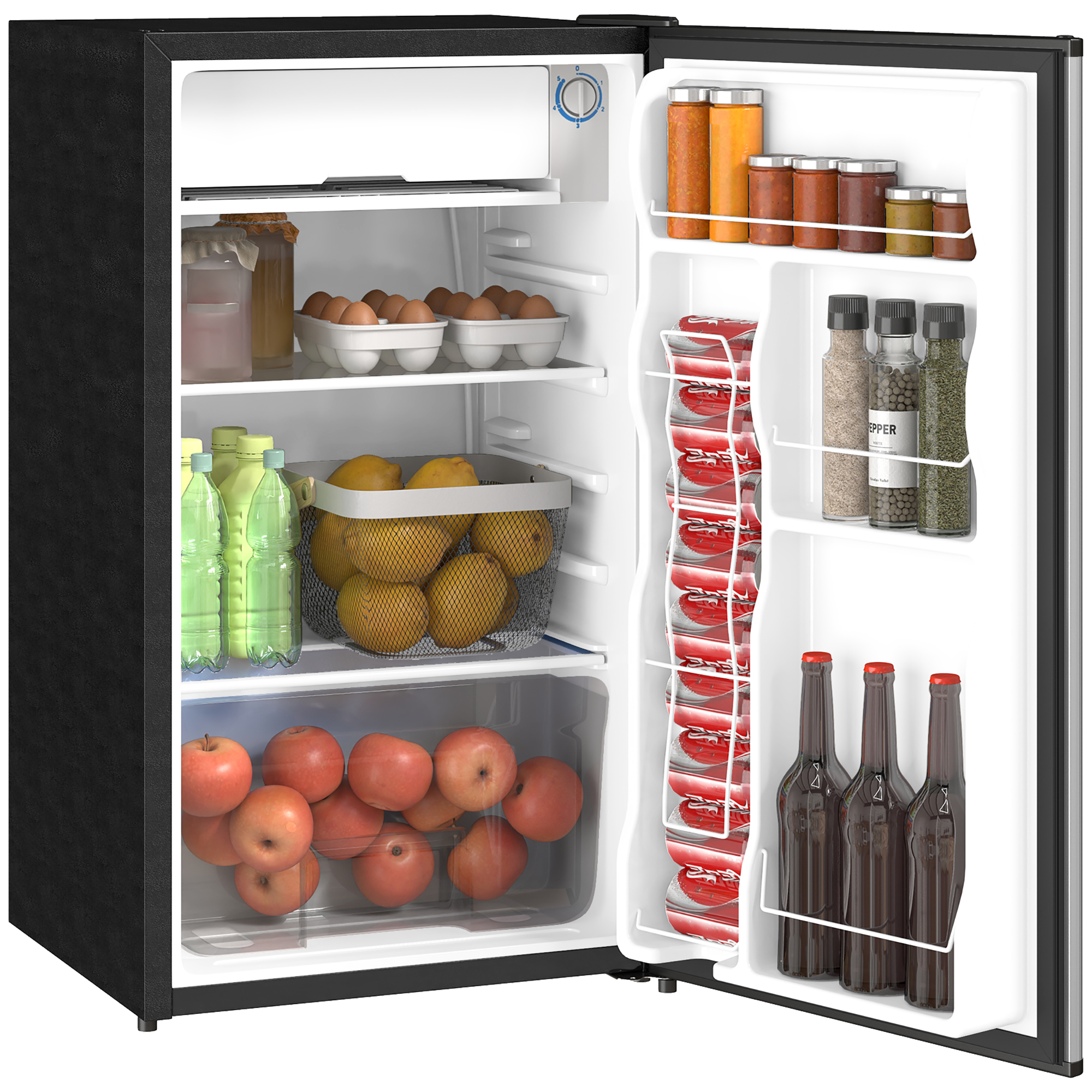 3.2 Cu.Ft Mini Fridge with Freezer, Single Door Compact Refrigerator with Adjustable Thermostat, Shelf and Reversible Door for Bedroom, Dorm, Home Office, Energy Efficient, Silver (Drop Shipping Only, Not for Amazon)