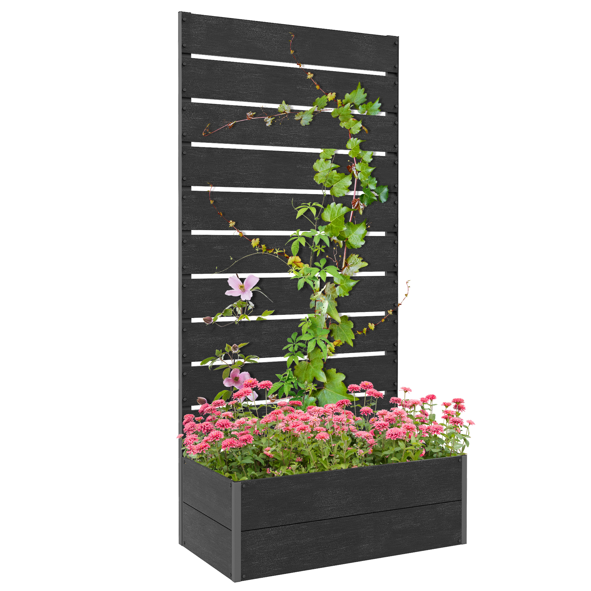 34 x 69.5cm Garden Planter Box, with Back Trellis, Black (Drop Shipping Only, Not for Amazon)