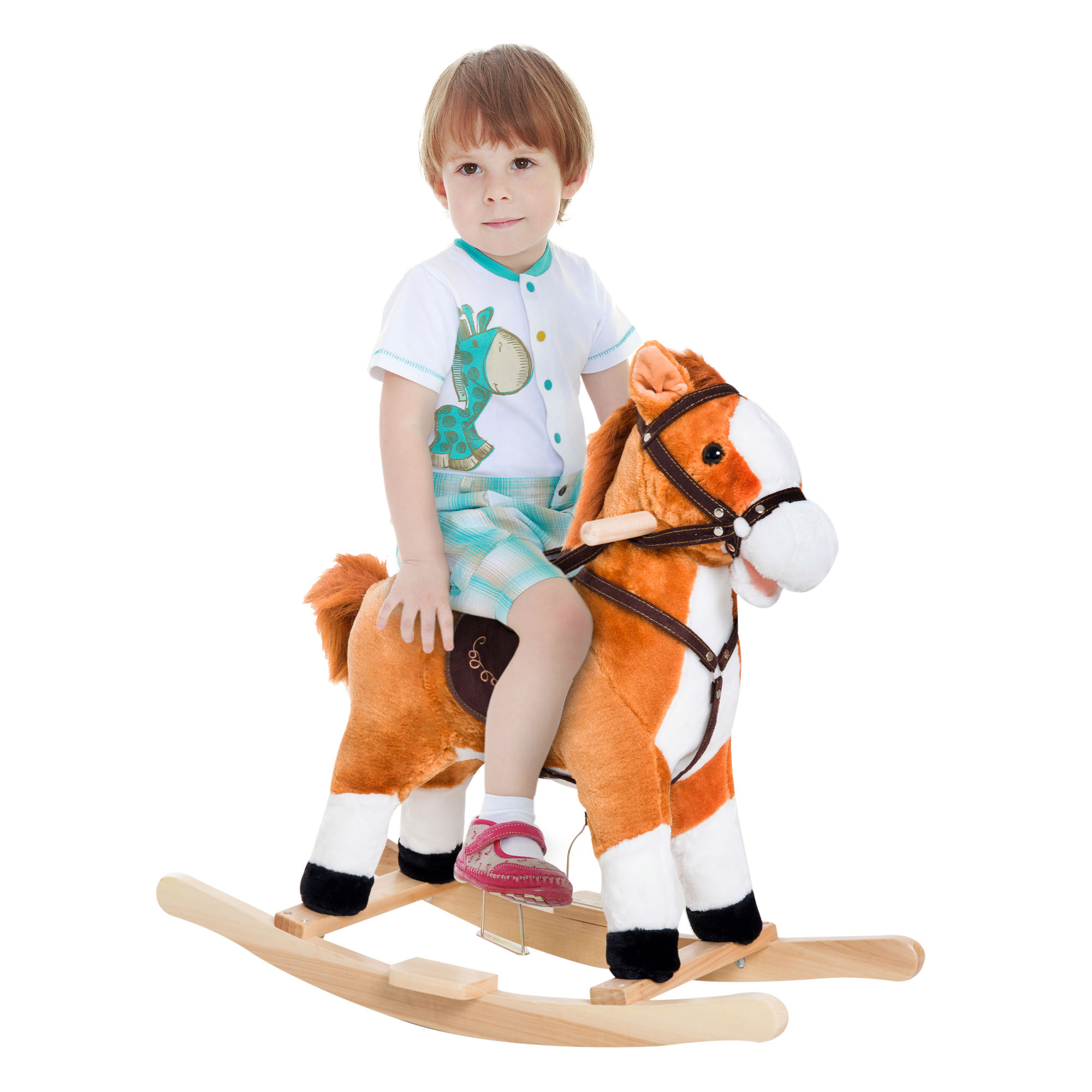 Qaba Kids Plush Toy Rocking Horse Ride-on Toys with Realistic Sounds and Moving Tail - Brown (Drop Shipping Only, Not for Amazon)