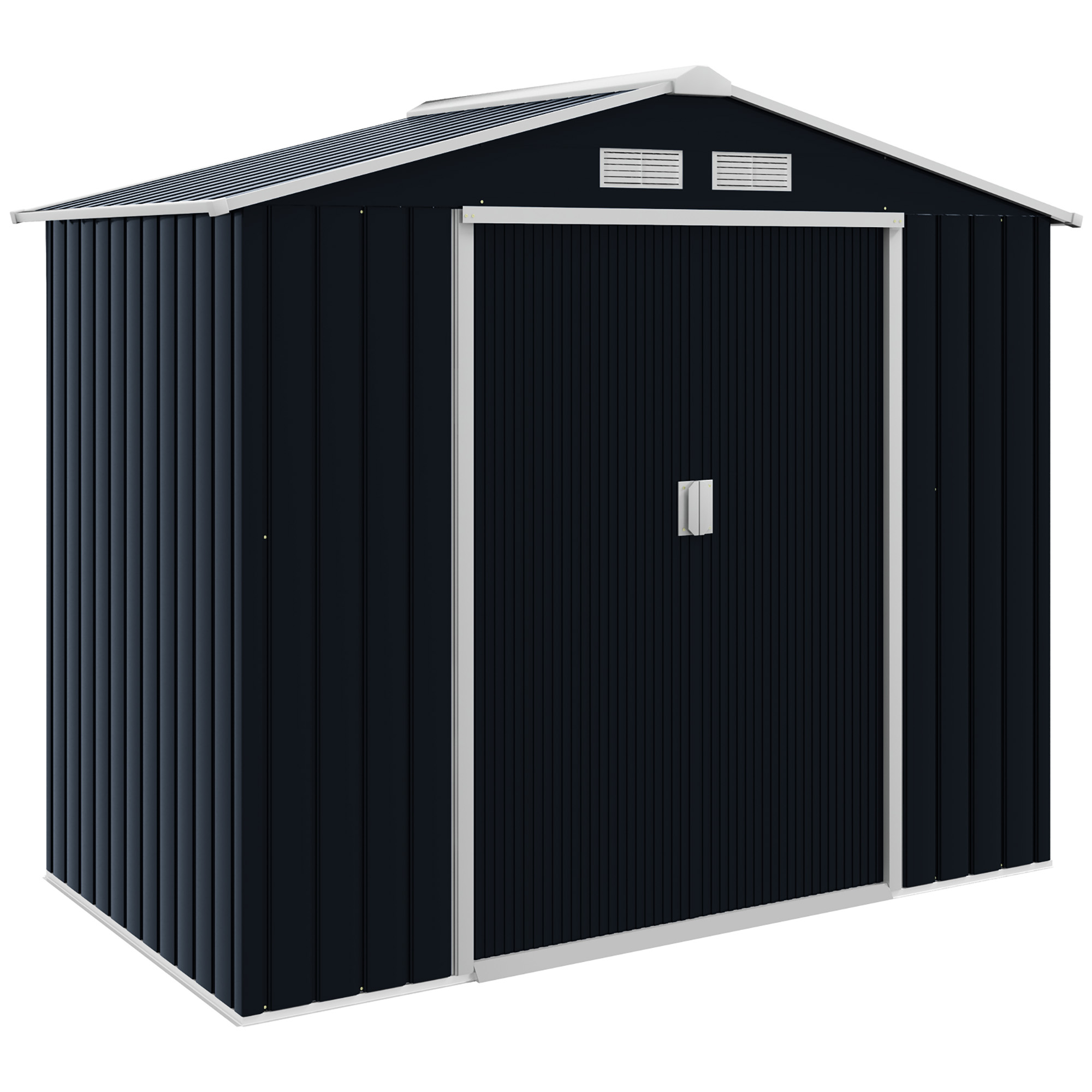 7' x 4' Outdoor Storage Shed, Garden Tool House with Foundation Kit Vents Sliding Doors for Backyard Patio Dark Gray (Drop Shipping Only, Not for Amazon)