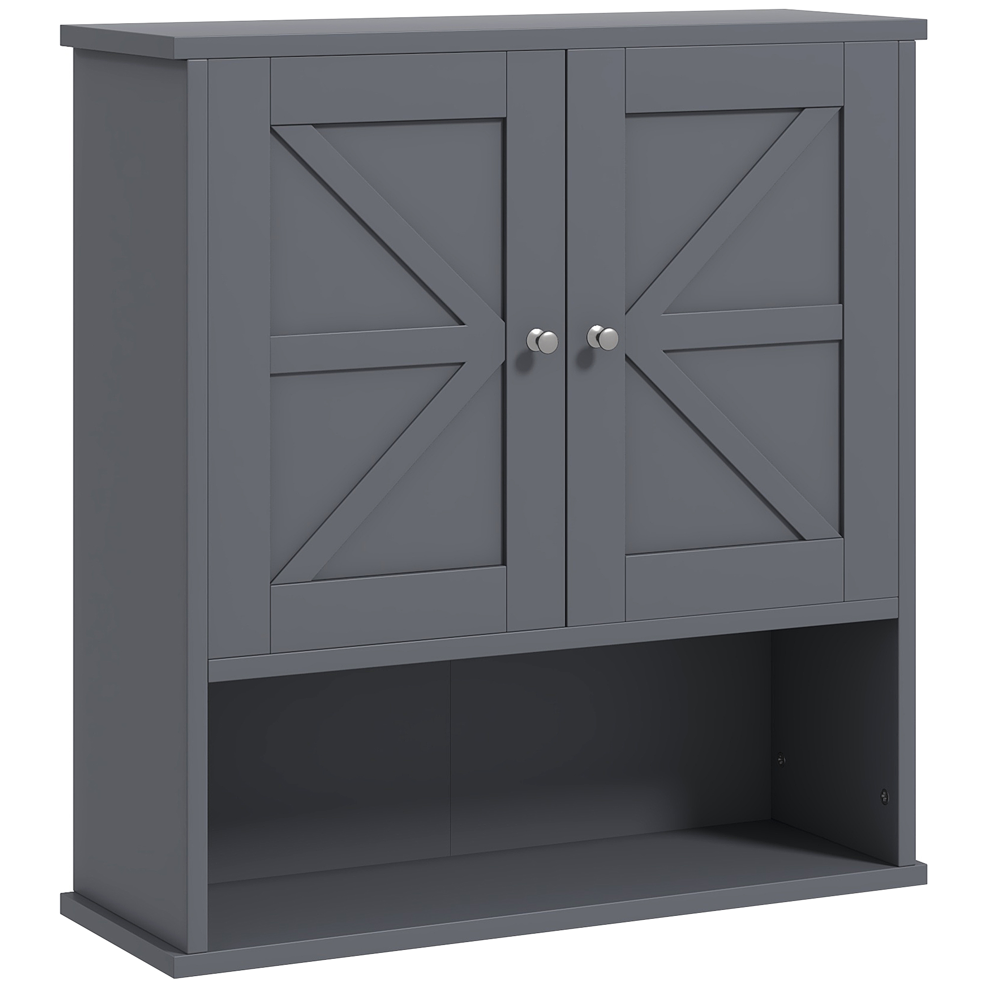 Farmhouse Bathroom Medicine Cabinet, Wall Cabinet with Barn Doors and Adjustable Shelf for Laundry Room, Gray (Drop Shipping Only, Not for Amazon)
