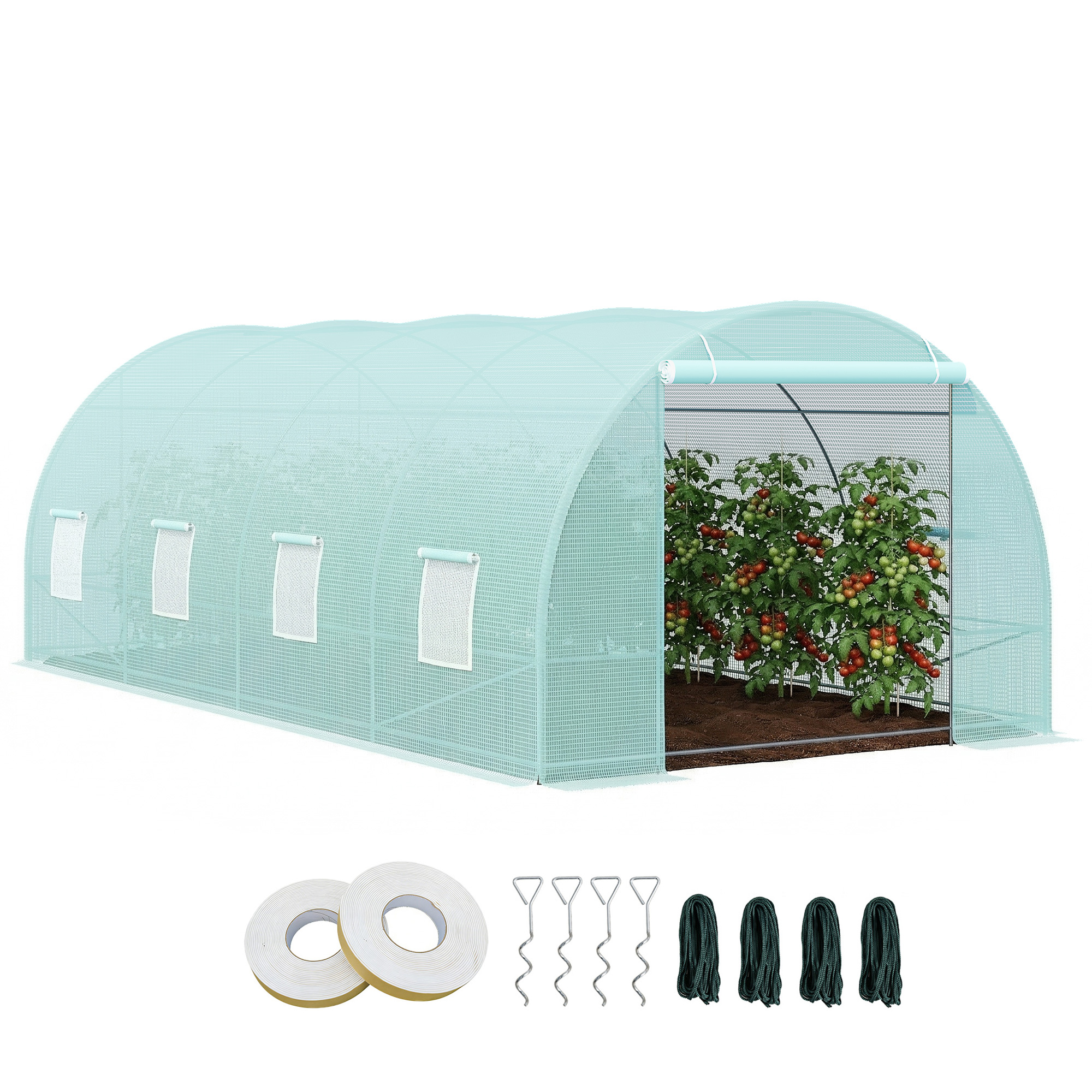 20' x 10' x 7' Walk-In Tunnel Greenhouse with Zippered Door & 8 Mesh Windows, Large Garden Green House Kit, Galvanized Steel Frame, White (Drop Shipping Only, Not for Amazon)