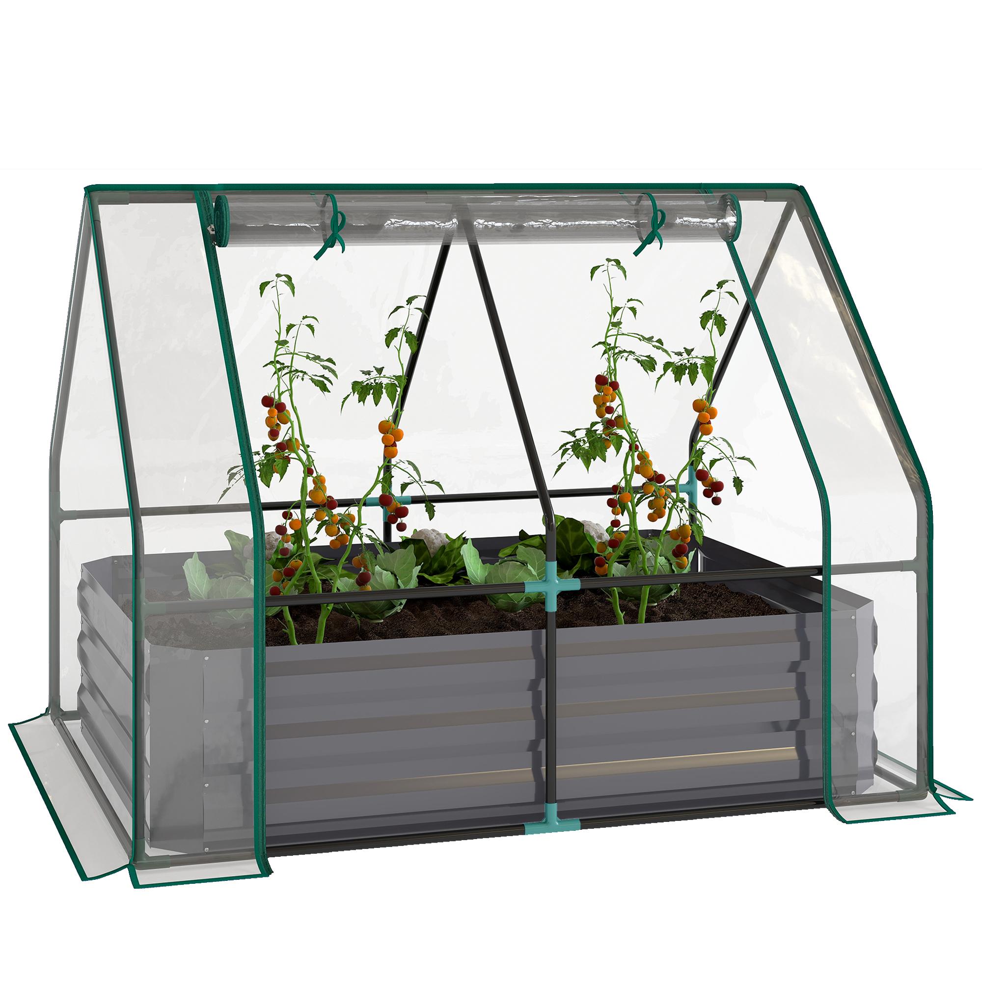 4 x 3ft Raised Garden Bed with Mini Greenhouse, Galvanized Raised Garden Bed with Cover, Clear and Dark Gray (Drop Shipping Only, Not for Amazon)