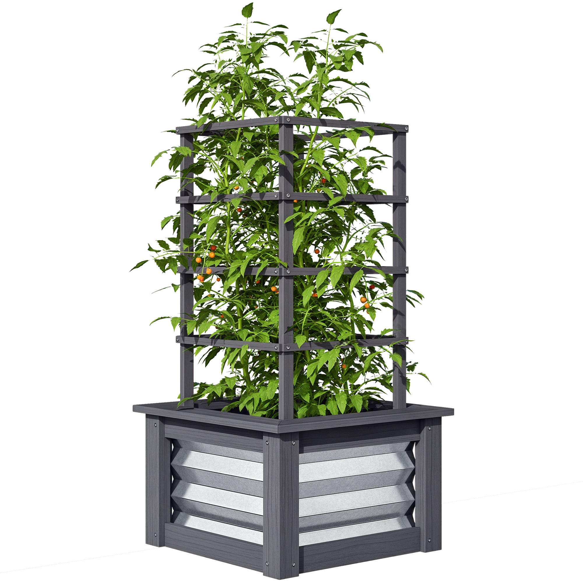 Wooden Raised Garden Bed with Trellis, Galvanized Planter Box Elevated Garden Bed for Garden, Patio, Gray (Drop Shipping Only, Not for Amazon)