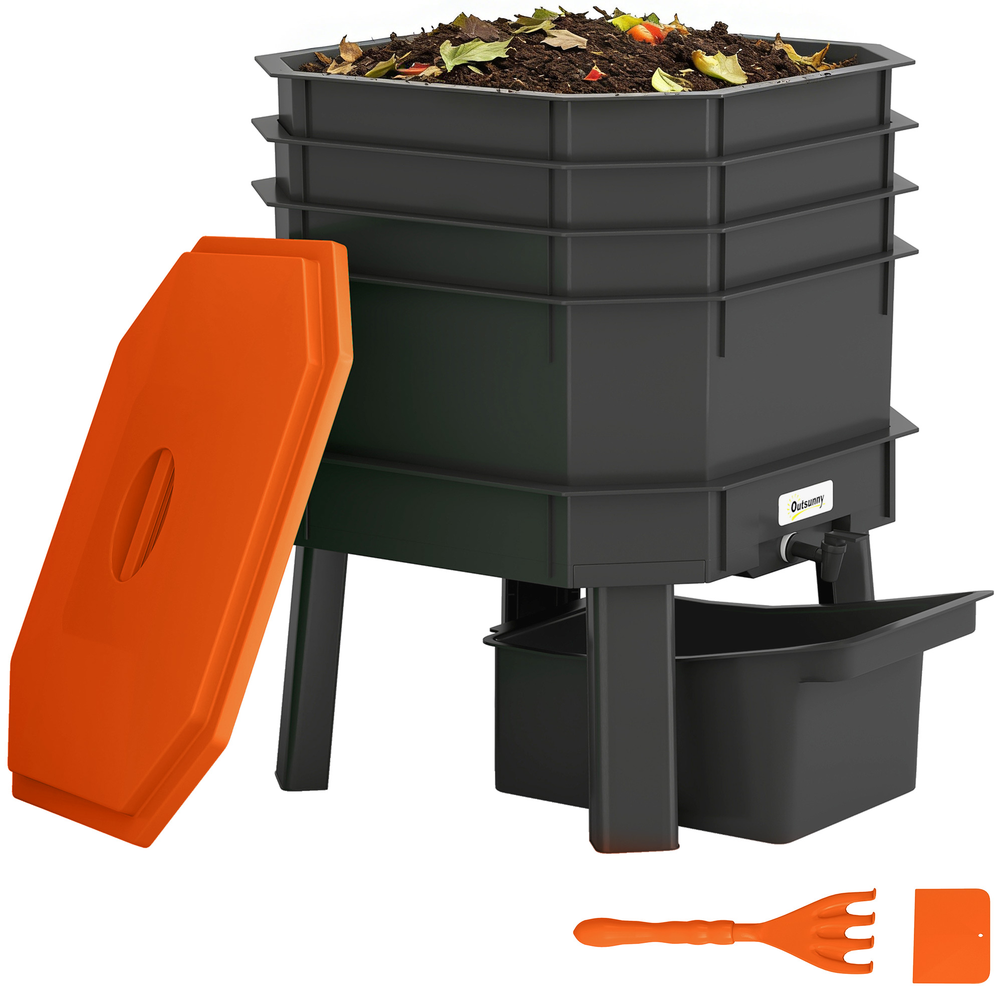4-Tray Worm Composter Bin, 7.4 Gal Outdoor & Indoor Worm Composter for Recycling Food Waste, Orange (Drop Shipping Only, Not for Amazon)