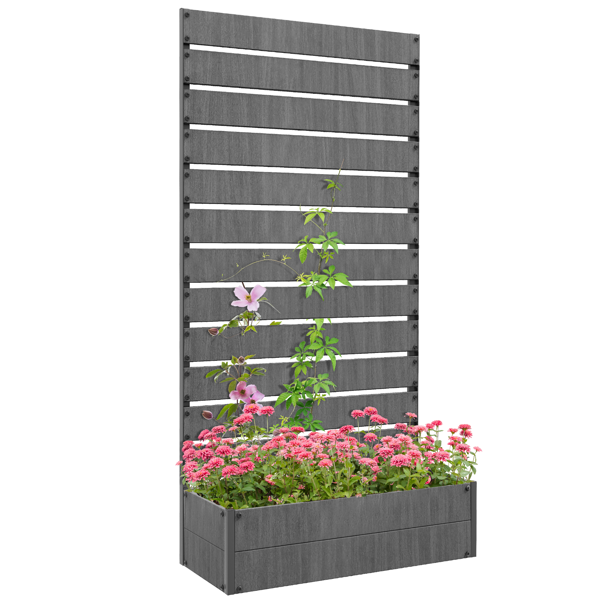 Raised Bed for Garden, Planter with Trellis for Climbing Plants, Vines, Planter Box with Drainage Gap, Black (Drop Shipping Only, Not for Amazon)