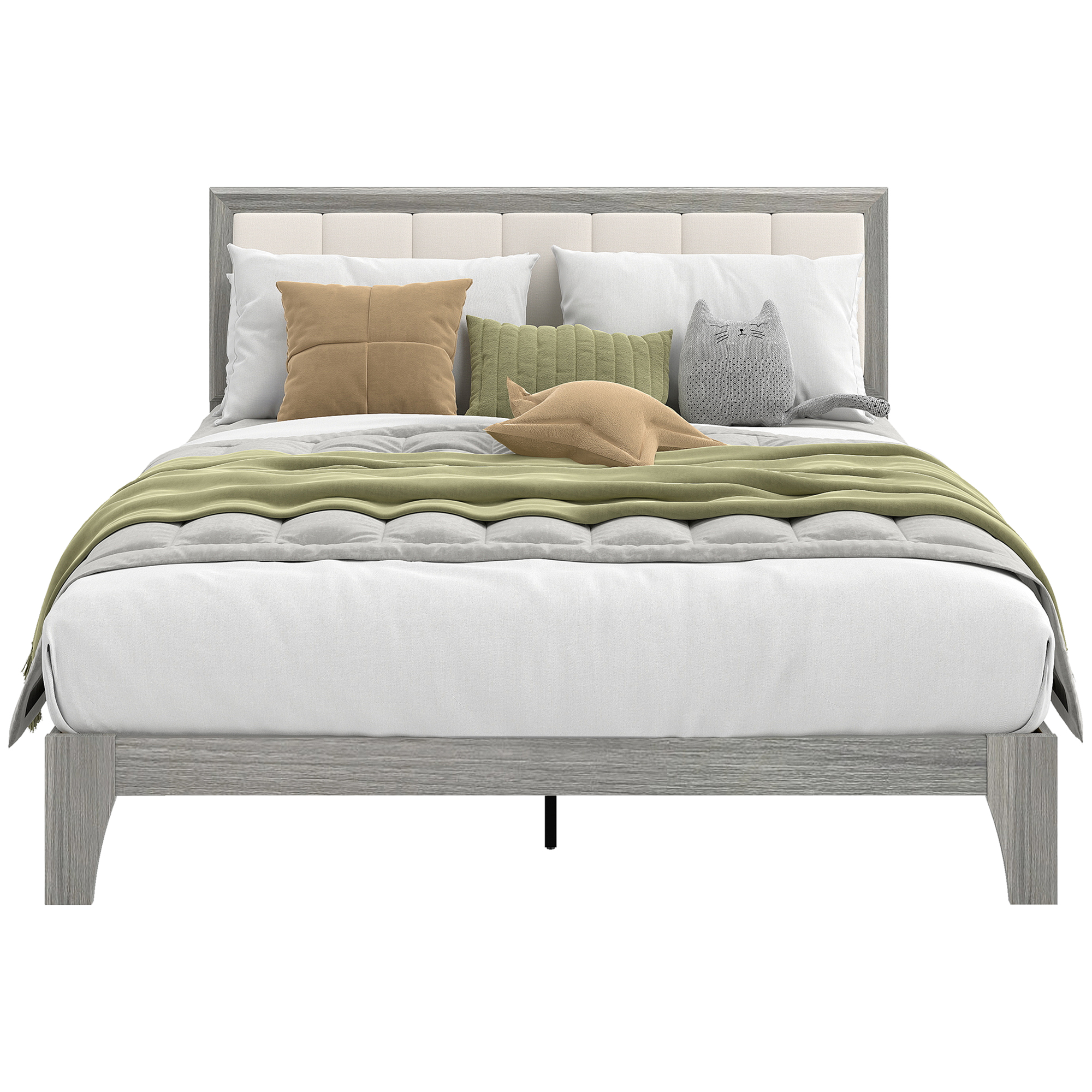 Queen Bed Frame with Headboard Queen Platform Bed Frame with Wooden Slats No Box Spring Needed Easy Assembly Gray (Drop Shipping Only, Not for Amazon)