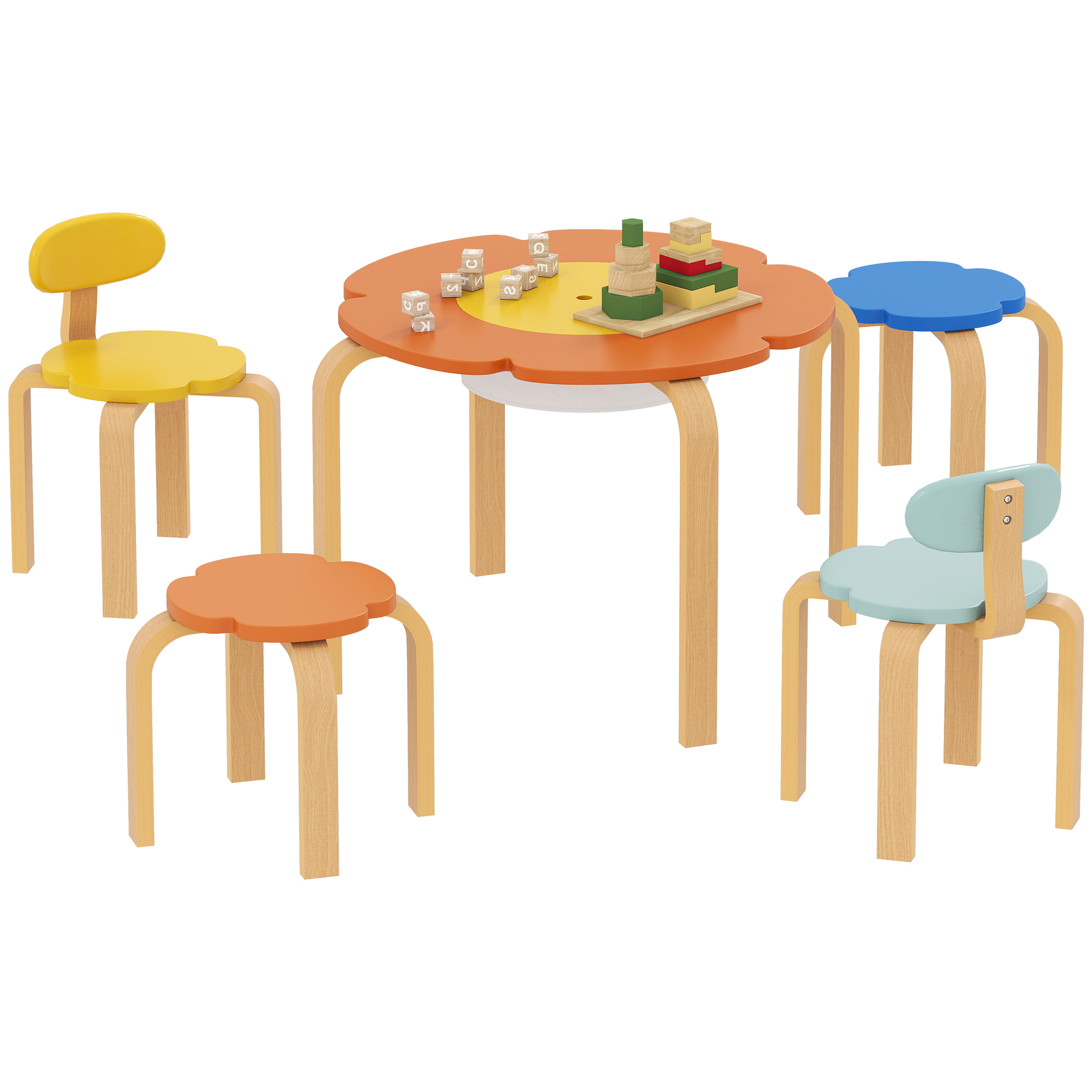 5 Piece Kids Table and Chairs Set, Toddler Table and Chair Set with Built-in Storage, for Nursery, Living Room, Playroom (Drop Shipping Only, Not for Amazon)