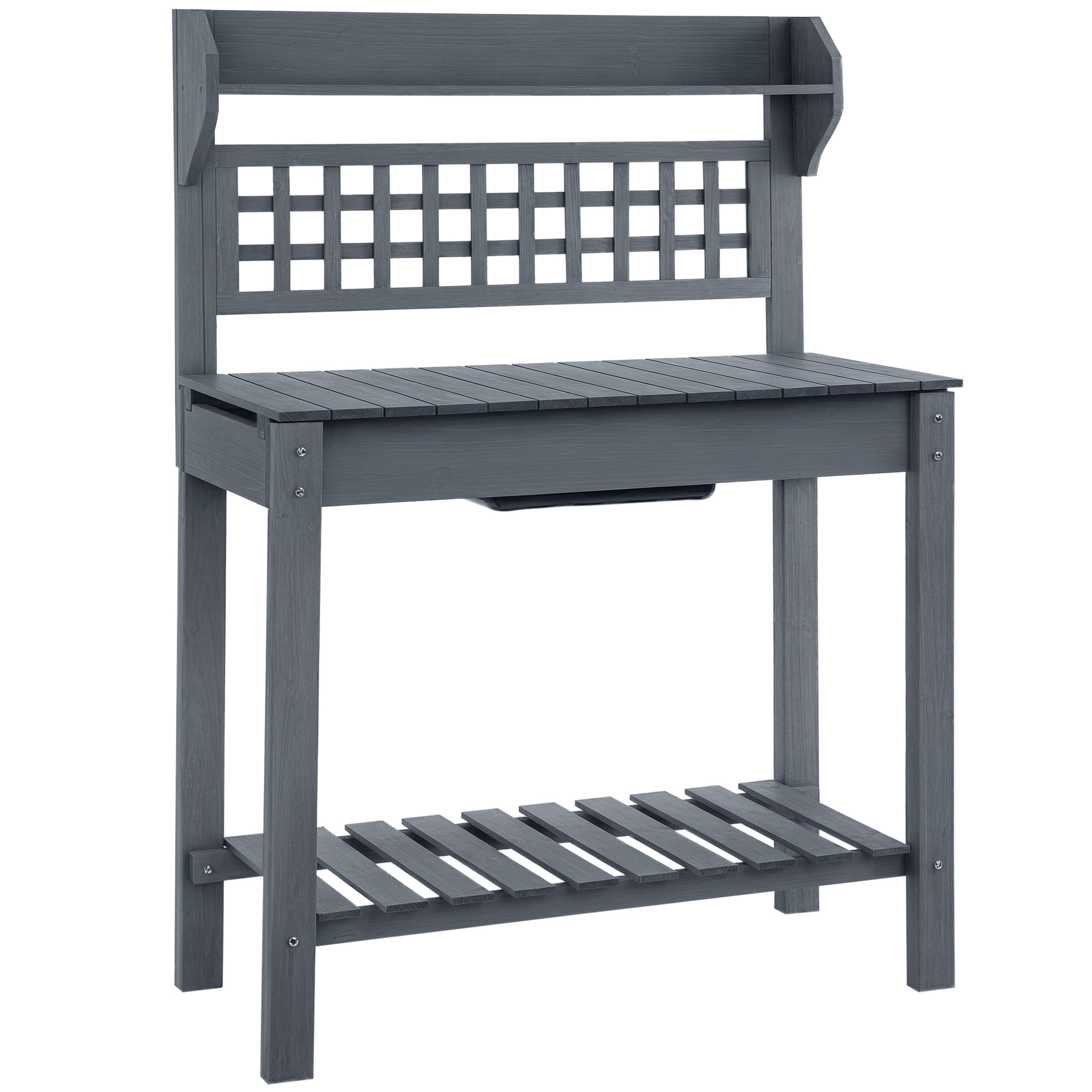 39'' Wooden Garden Potting Bench Work Table with Hidden Storage, Sliding Tabletop, Below Clapboard, Upper Shelf, Gray (Drop Shipping Only, Not for Amazon)