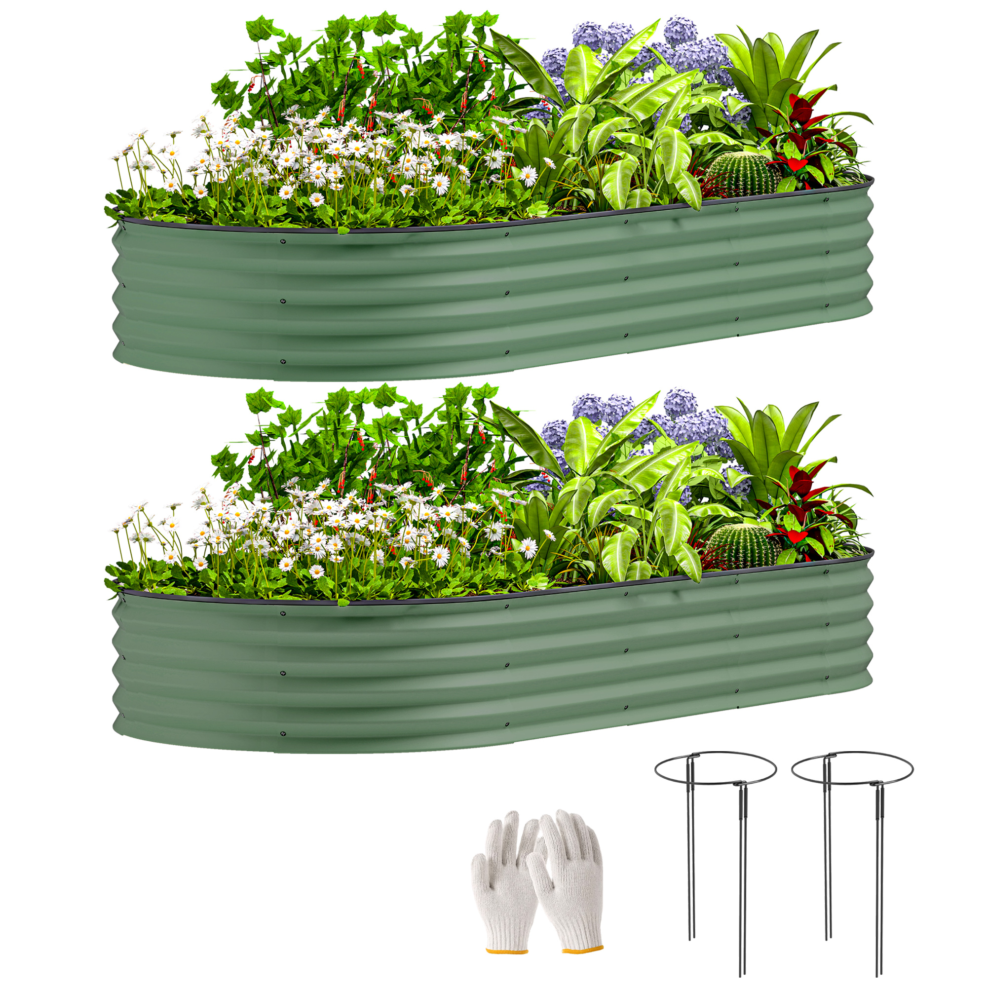 7' x 3' x 1' Raised Garden Bed Set, 2PCS Raised Beds for Gardening with Metal Plant Stakes, Green (Drop Shipping Only, Not for Amazon)