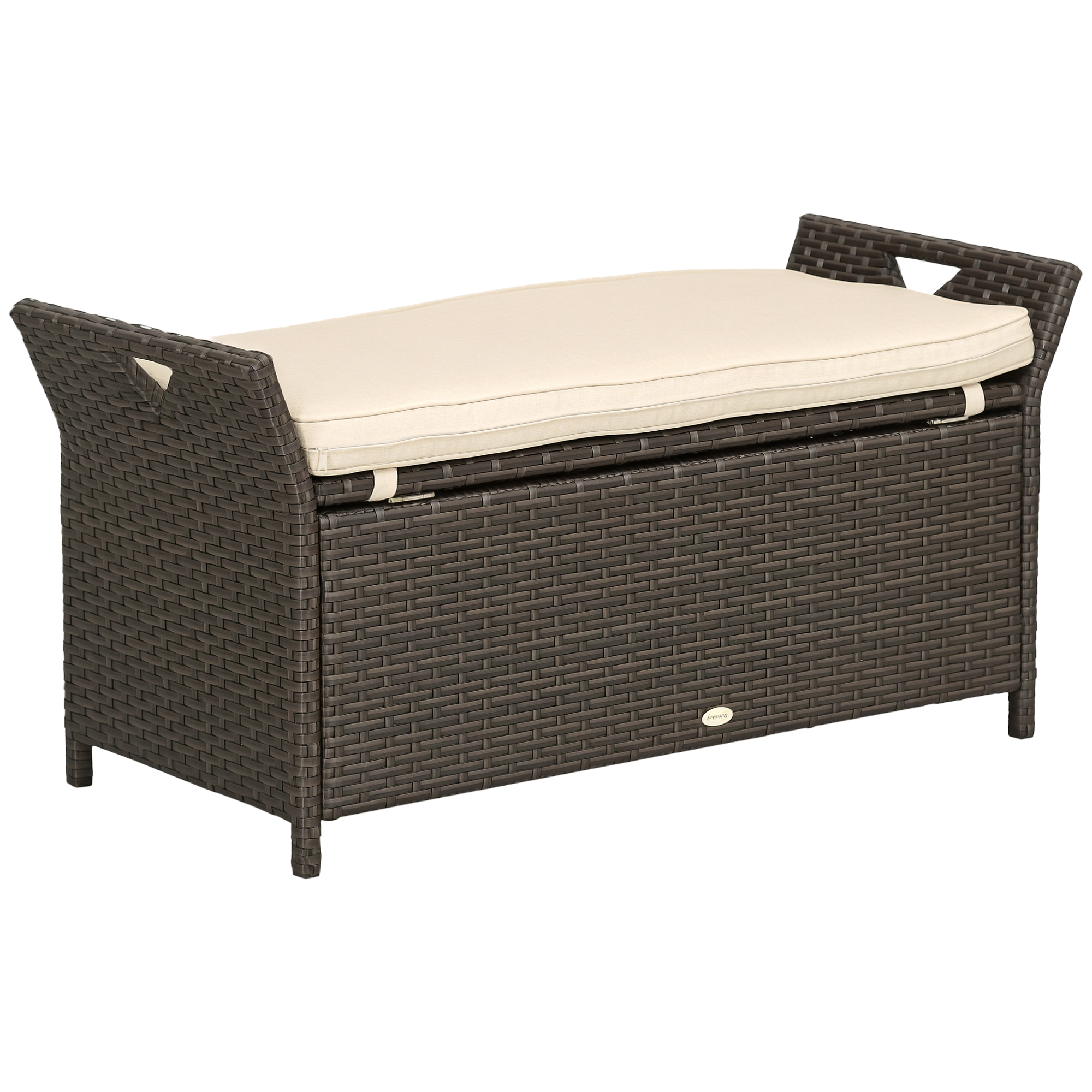 29 Gallon Patio Wicker Storage Bench, Outdoor PE Rattan Furniture, 2-In-1 Large Capacity Rectangle Garden Storage Box with Handles and Cushion, Red (Drop Shipping Only, Not for Amazon)