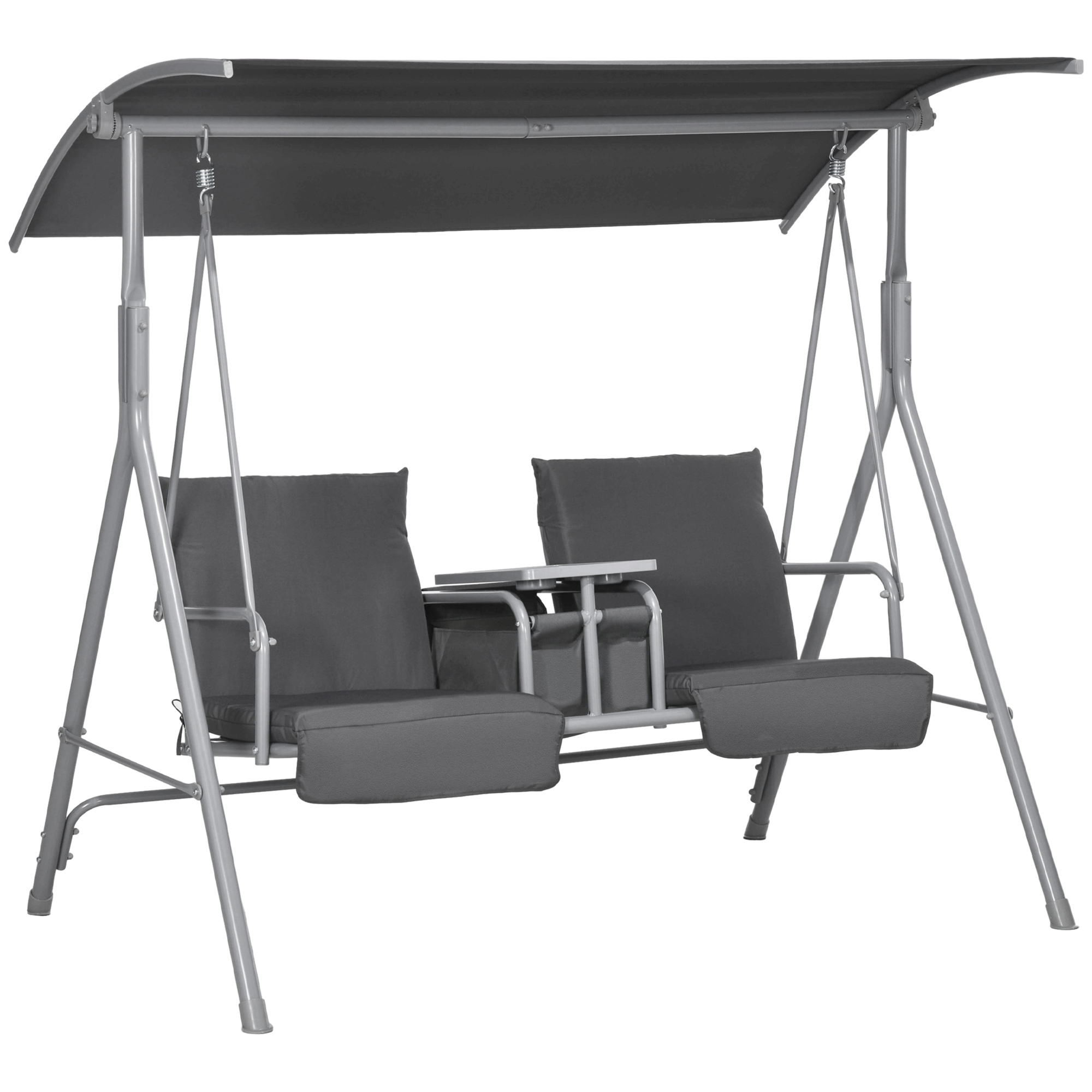 2-Seater Outdoor Porch Swing with Canopy and Table, Patio Swing Chair for Garden, Poolside, Backyard, Dark Blue (Drop Shipping Only, Not for Amazon)
