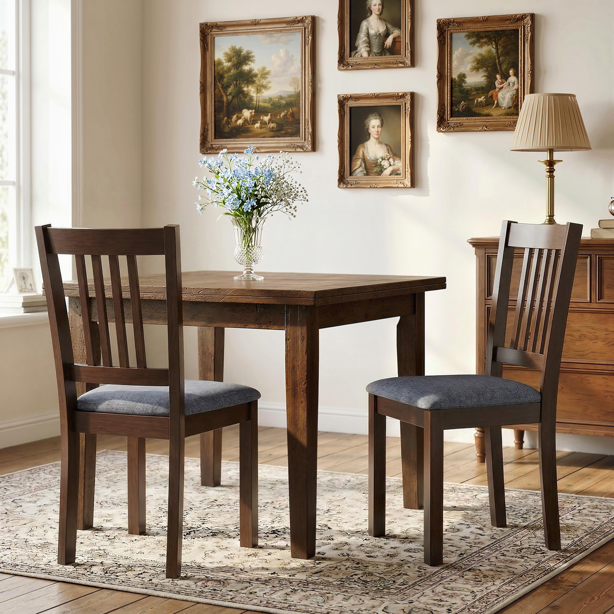 Dining Chairs Set of 2, Upholstered Kitchen Chairs with Rubberwood Frame, Padded Seat and Slat-Back, Espresso (Drop Shipping Only, Not for Amazon)