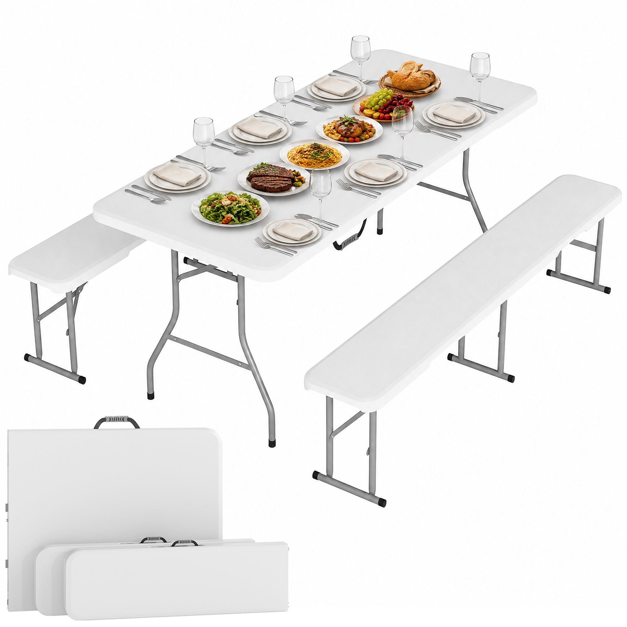 Three-Piece Folding Picnic Table and Bench Set - White (Drop Shipping Only, Not for Amazon)
