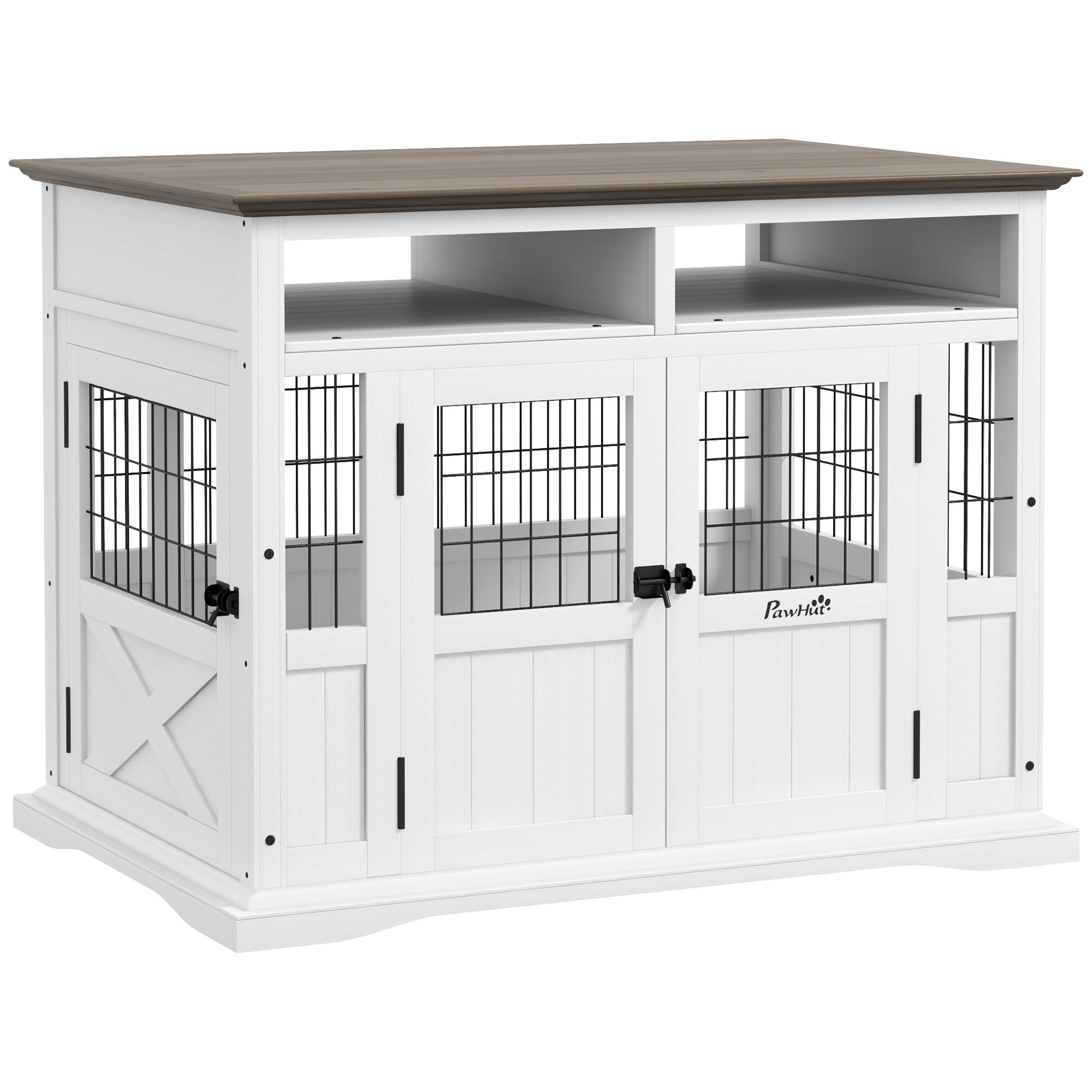Dog Kennel Furniture Side End Table with Storage, Double Doors for Small and Medium Dogs, White (Drop Shipping Only, Not for Amazon)
