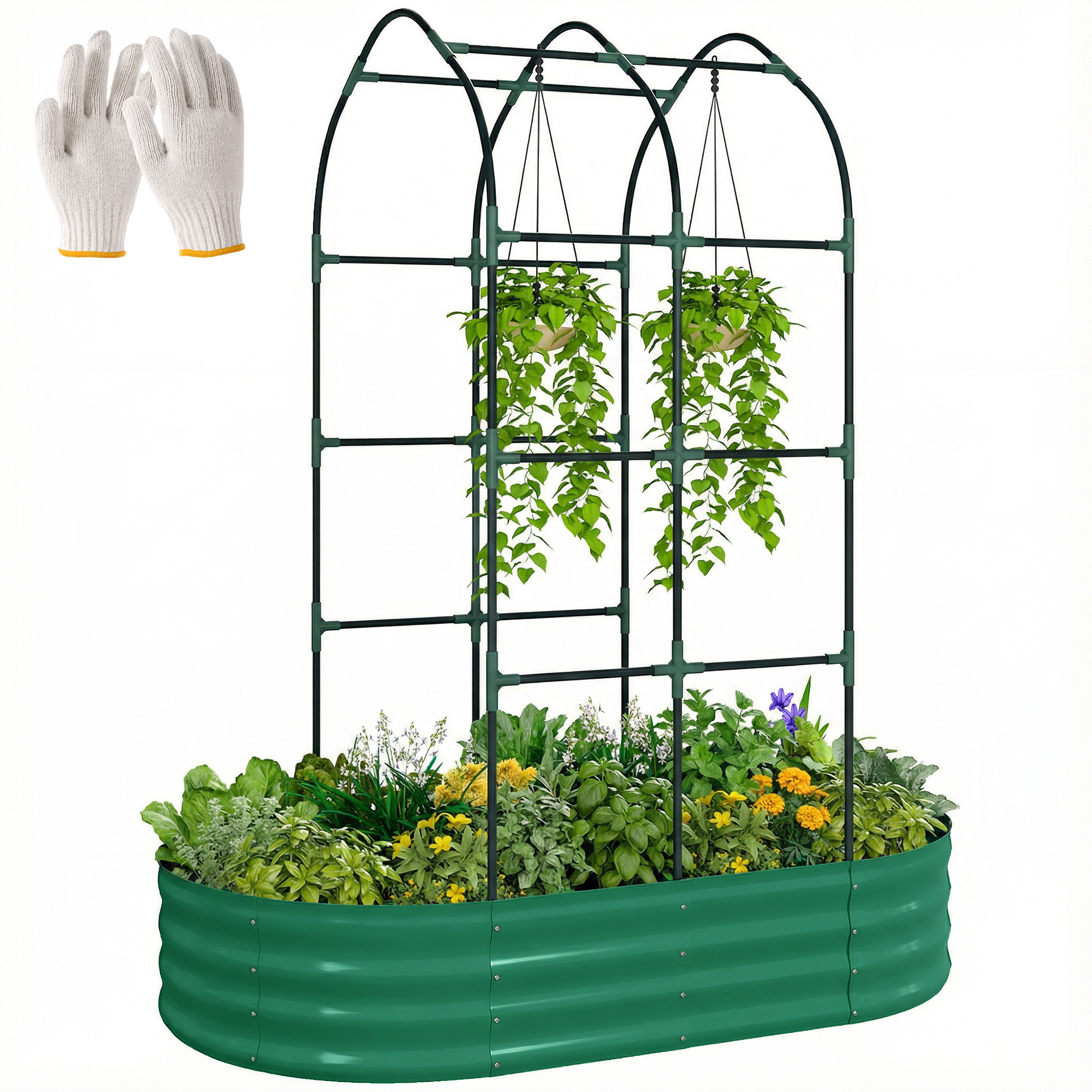 Galvanised Raised Garden Bed with Arched Trellis, 5 x 3 x 6ft Metal Raised Bed for Garden with Open Bottom, Dark Grey (Drop Shipping Only, Not for Amazon)