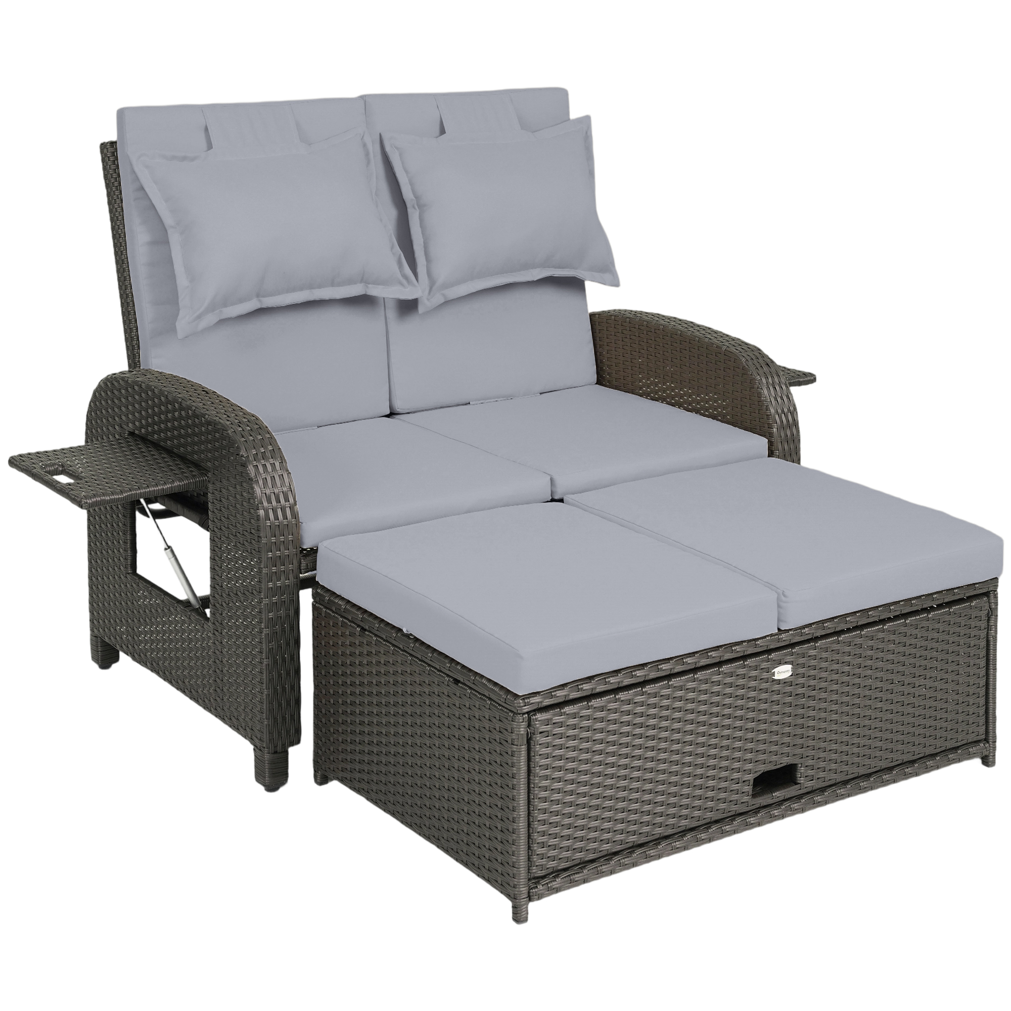 Patio Rattan Daybed, Wicker Outdoor Daybed with Storage Ottoman, Loveseat w/ Adjustable Backrest, Gray (Drop Shipping Only, Not for Amazon)