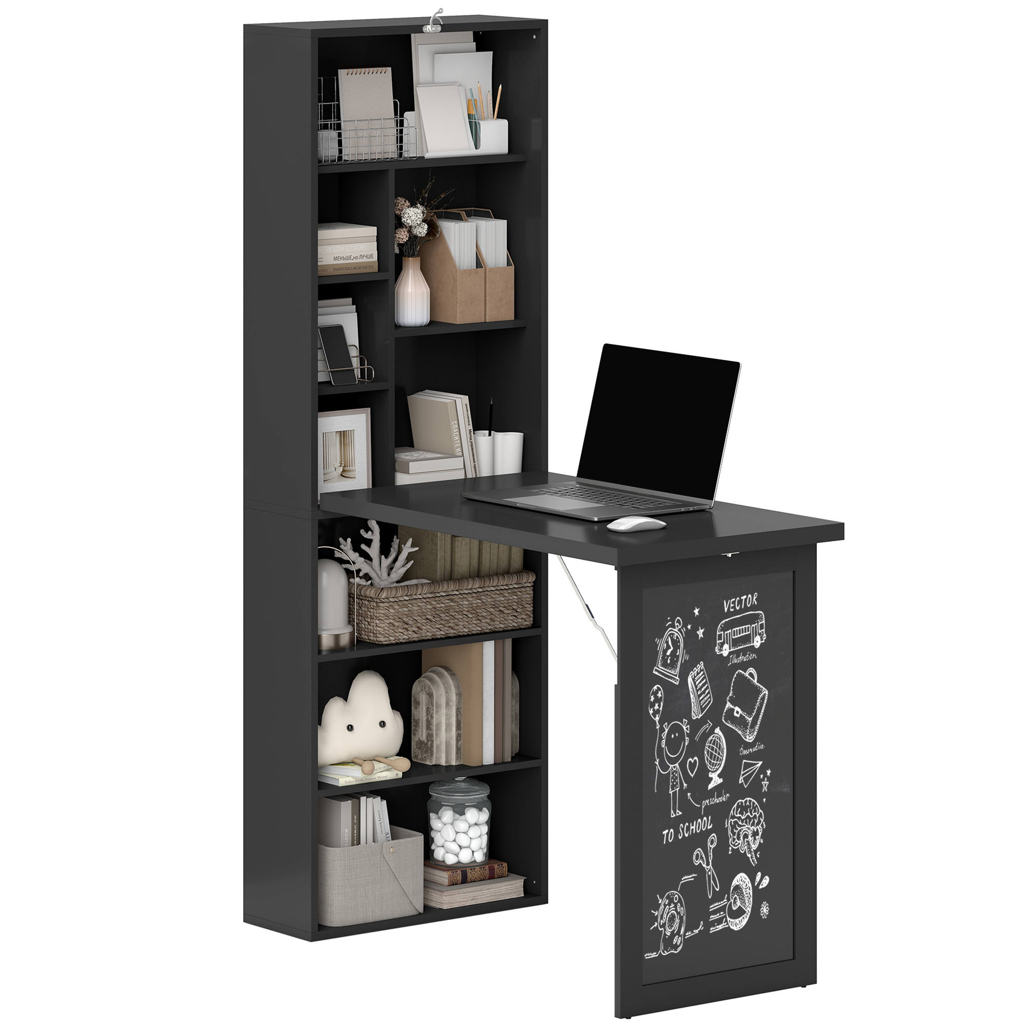 Three-Part Work Desk, with Storage and Chalkboard - Black (Drop Shipping Only, Not for Amazon)
