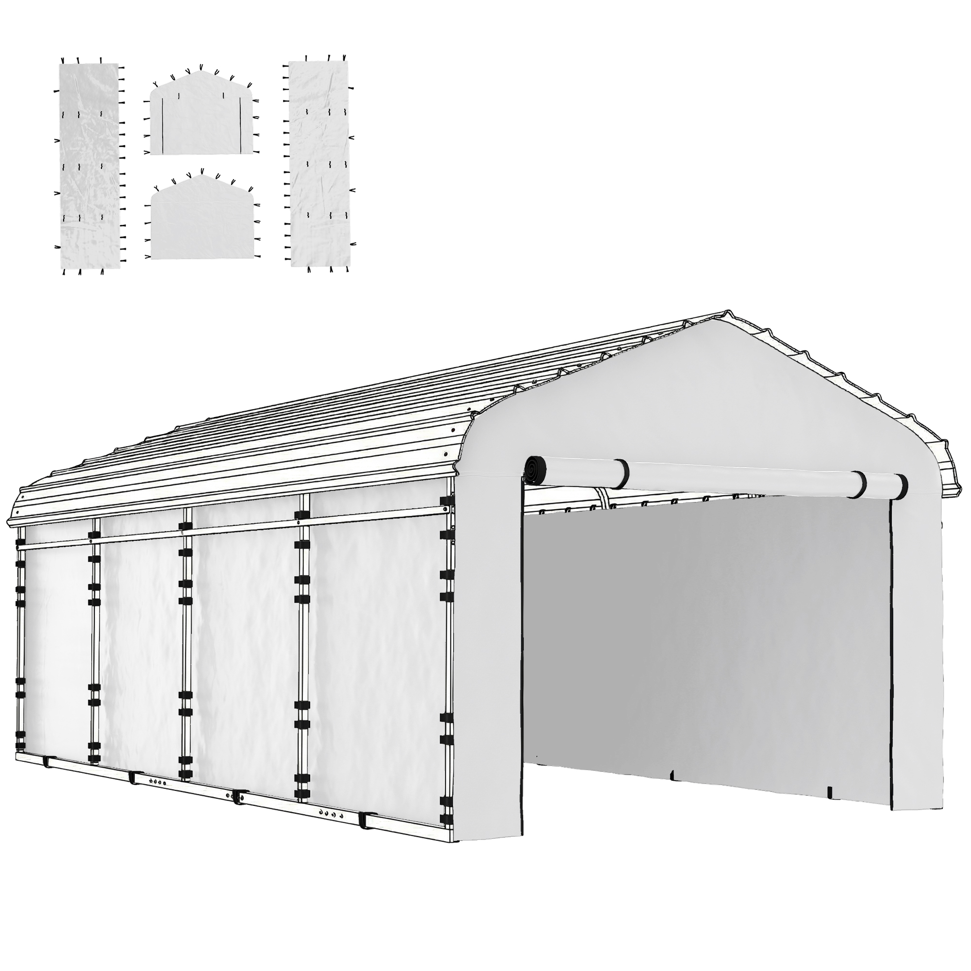 Carport Replacement Sidewall Panel for 10' x 15' Carports, UPF50+ Waterproof Replacement Side Wall Cover, White (Drop Shipping Only, Not for Amazon)