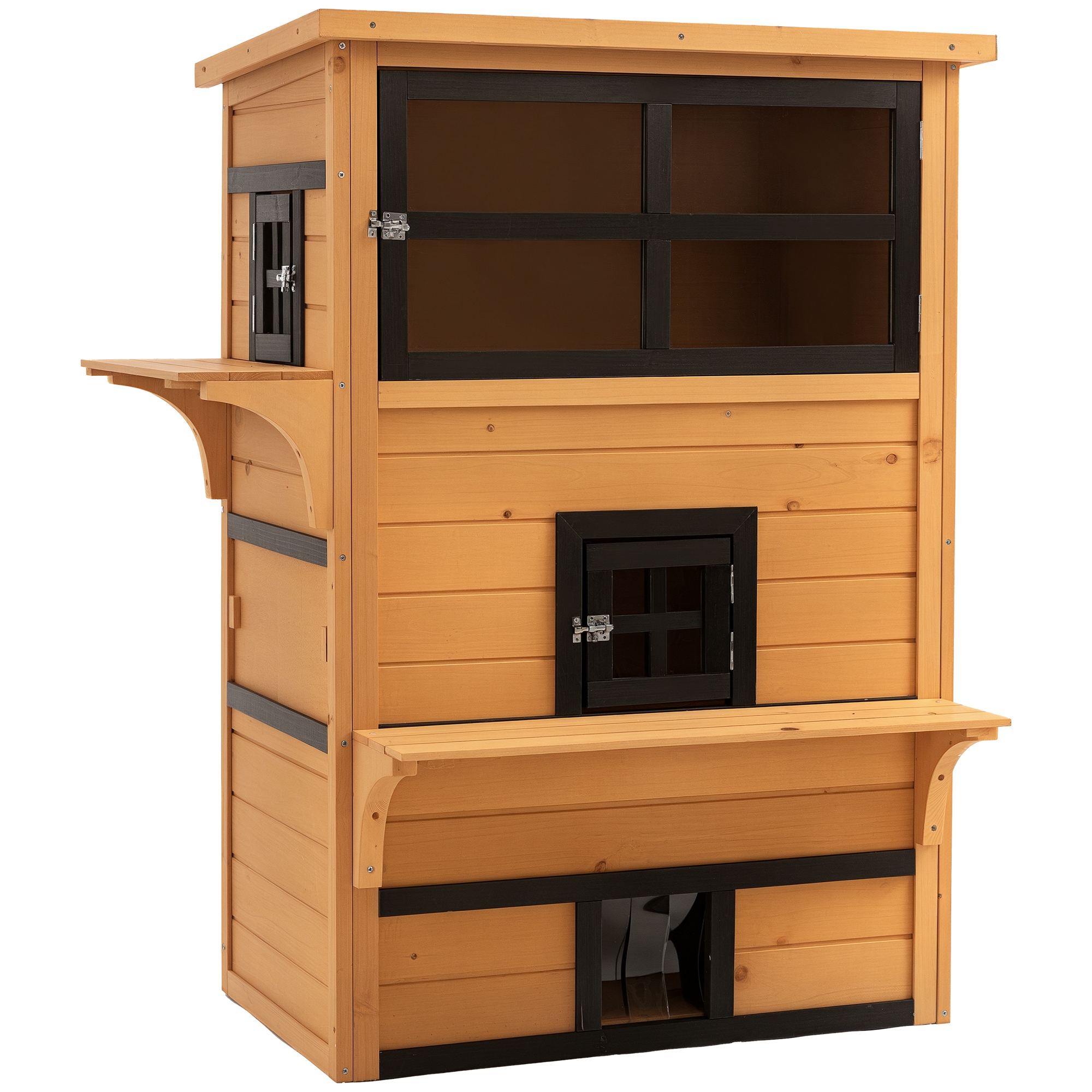 Cat House, Outdoor 3-Tier Kitty Shelter, Weather Resistant, w/ Escape Door (Drop Shipping Only, Not for Amazon)
