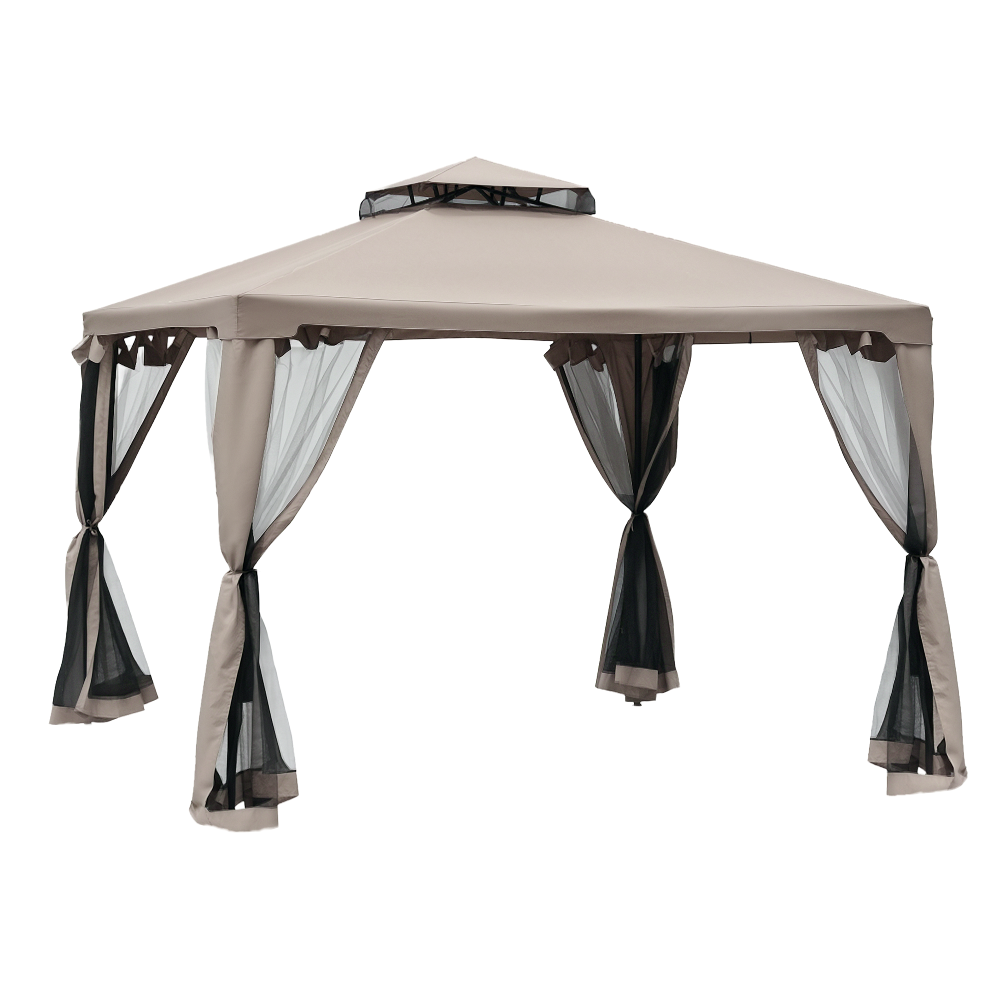 Outdoor Gazebo, 2-tier Roof with Netting, 295L x 295W x 263Hcm-Taupe (Drop Shipping Only, Not for Amazon)