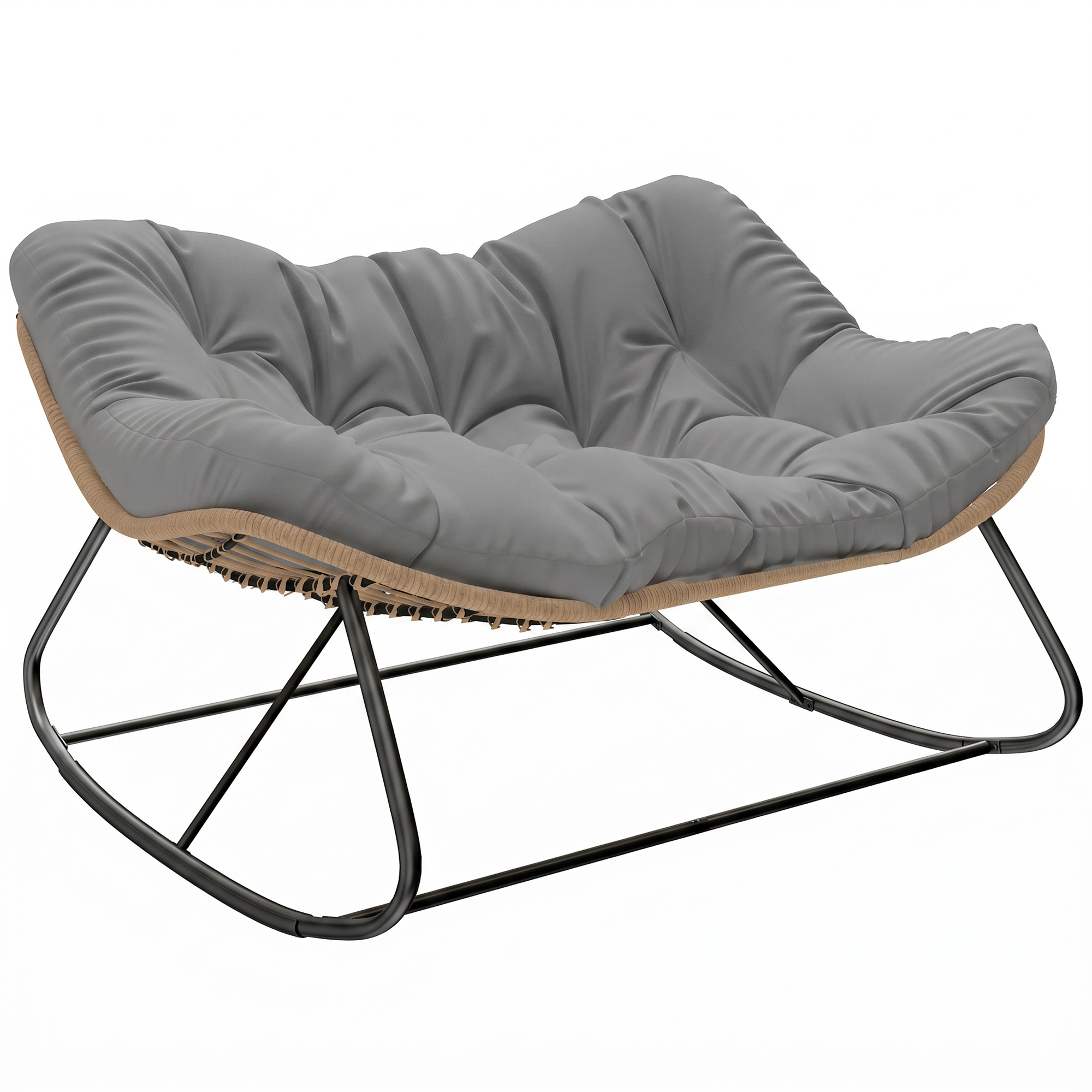 Indoor Outdoor Double Papasan Rocking Chair, Oversized Rocking Egg Chair with Cushion for Garden, Patio, Gray (Drop Shipping Only, Not for Amazon)
