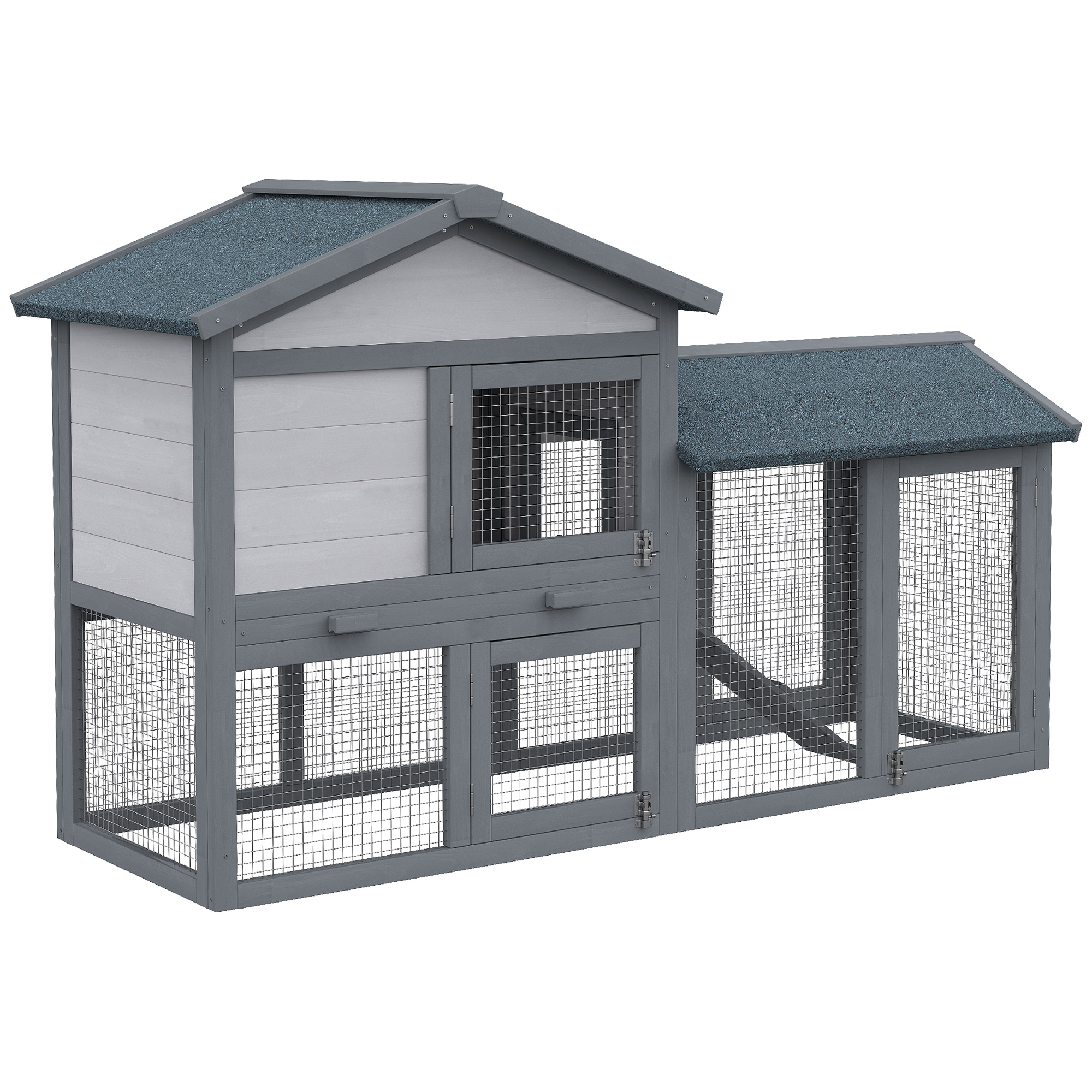 Wooden Rabbit Hutch Outdoor, Double Tier with Water-Resistant Roof, Ramp 147 x 54 x 84 cm, Yellow (Drop Shipping Only, Not for Amazon)
