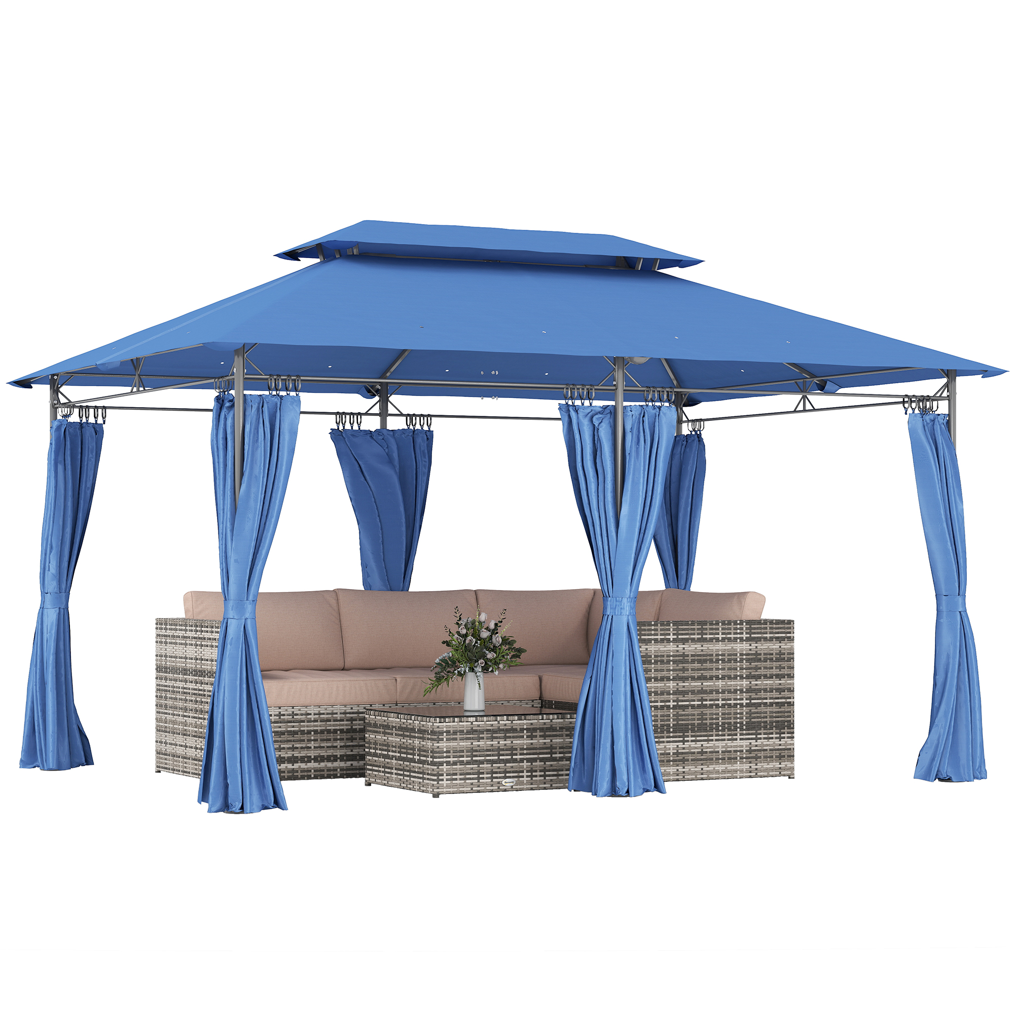10' x 13' Double Roof Patio Gazebo, Outdoor Gazebo with Curtains, for Garden, Lawn, Backyard and Deck, Dark Blue (Drop Shipping Only, Not for Amazon)