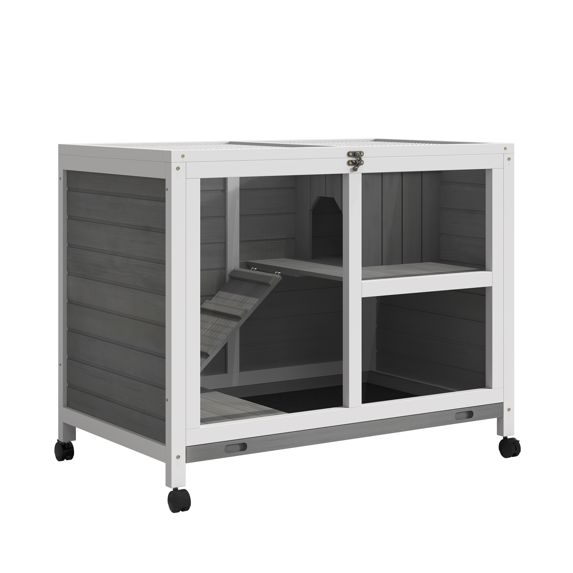 Wooden Rabbit Hutch Indoor with Wheels, Openable Roof, 91.5 x 53.3 x 73 cm, Grey (Drop Shipping Only, Not for Amazon)