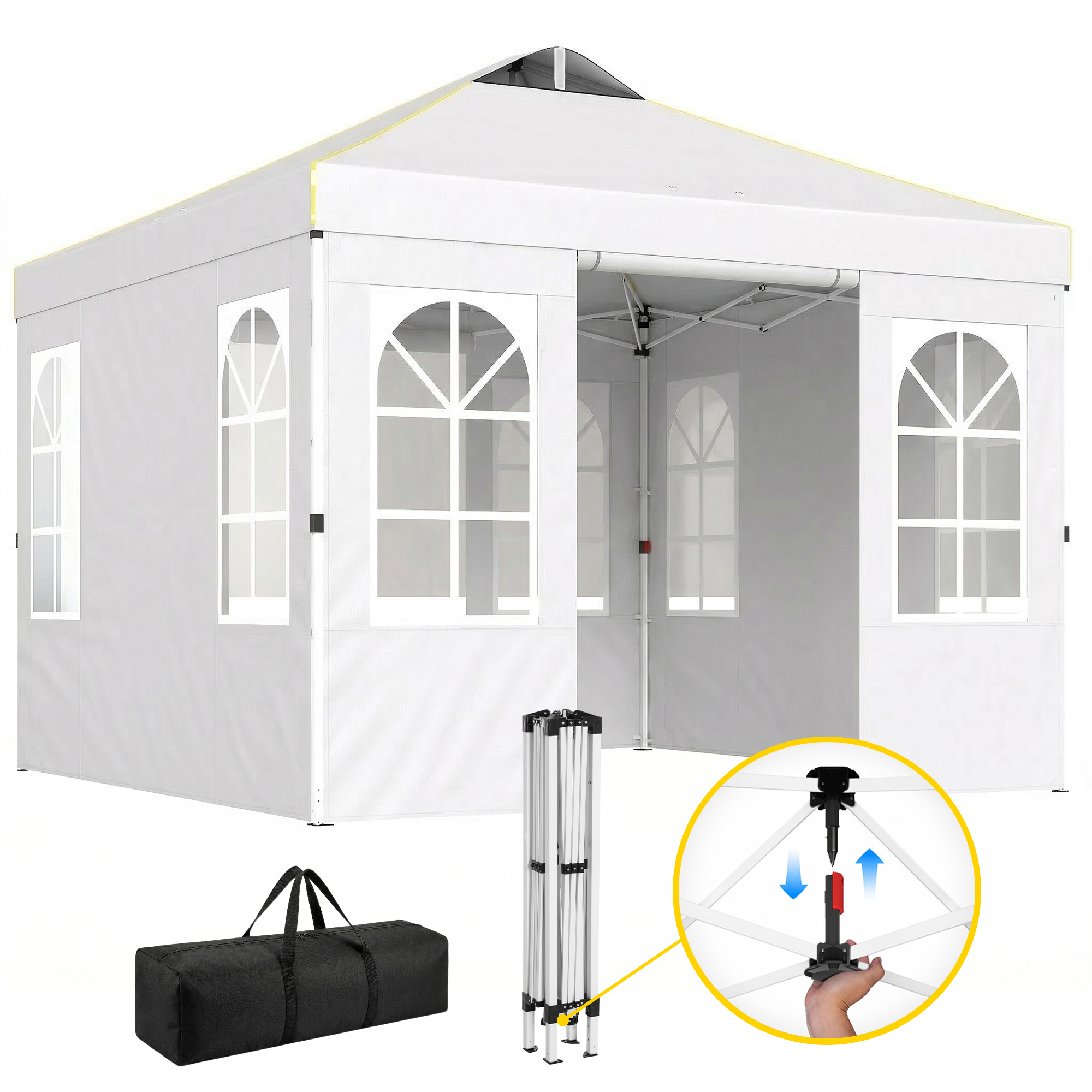 9.6 x 9.6 ft Pop Up Canopy Tent with Sidewalls, One Push Setup, UPF50+ Portable Instant Canopy Shelter, Dark Gray (Drop Shipping Only, Not for Amazon)