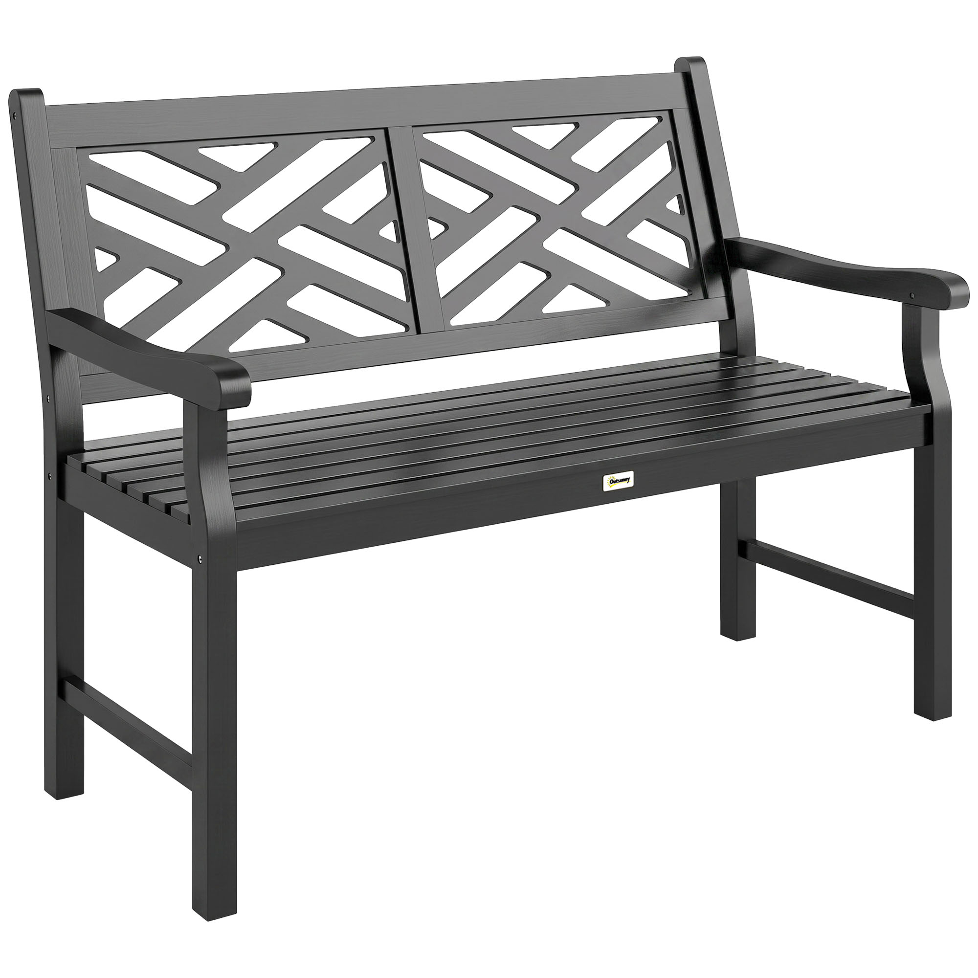 Outdoor Garden Bench, Wooden Frame Patio Bench with Geometric Pattern, 43.25 Inch Weatherproof 2-Person Love Seat for Garden, Lawn, Porch, Yard, Work Entryway, Black (Drop Shipping Only, Not for Amazon)