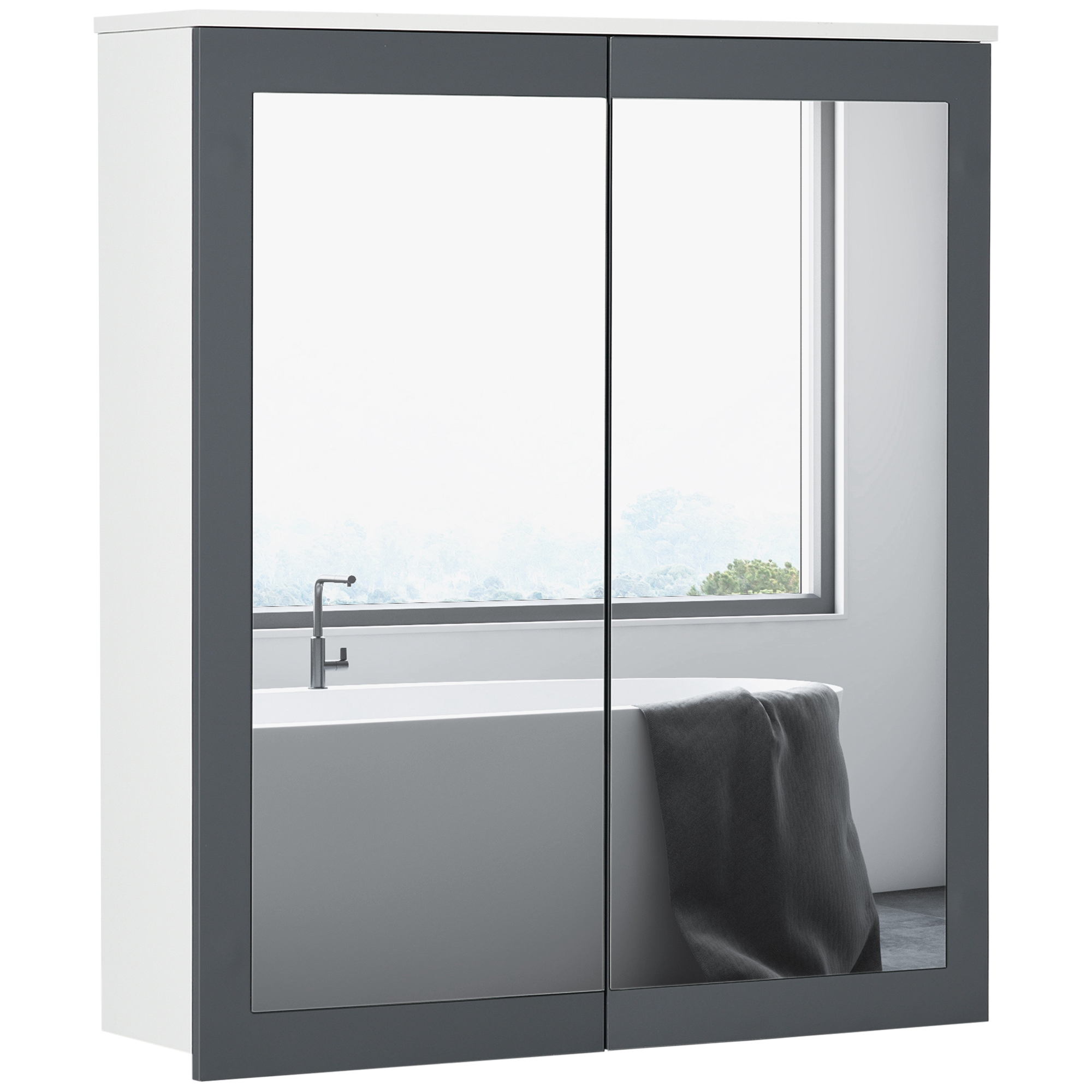 Bathroom Mirror Cabinet, Wall Mounted Medicine Cabinet with Mirror, Double Doors and Adjustable Shelves, White (Drop Shipping Only, Not for Amazon)