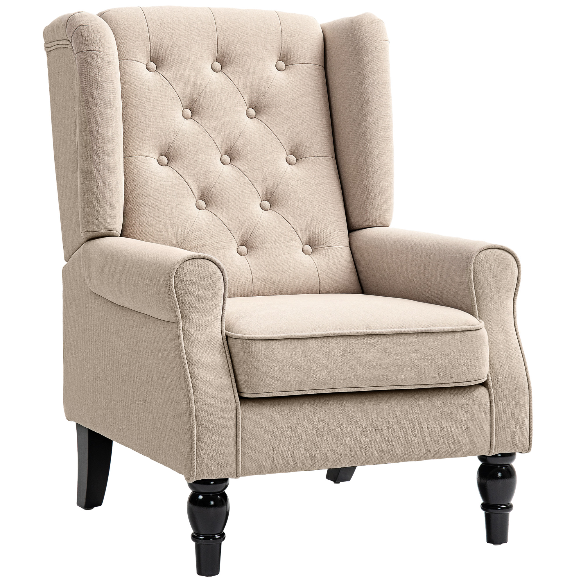 Wingback Accent Chair for Living Room, Button-Tufted Lounge Chair with Round Armrests and Wood Legs, Dark Gray (Drop Shipping Only, Not for Amazon)