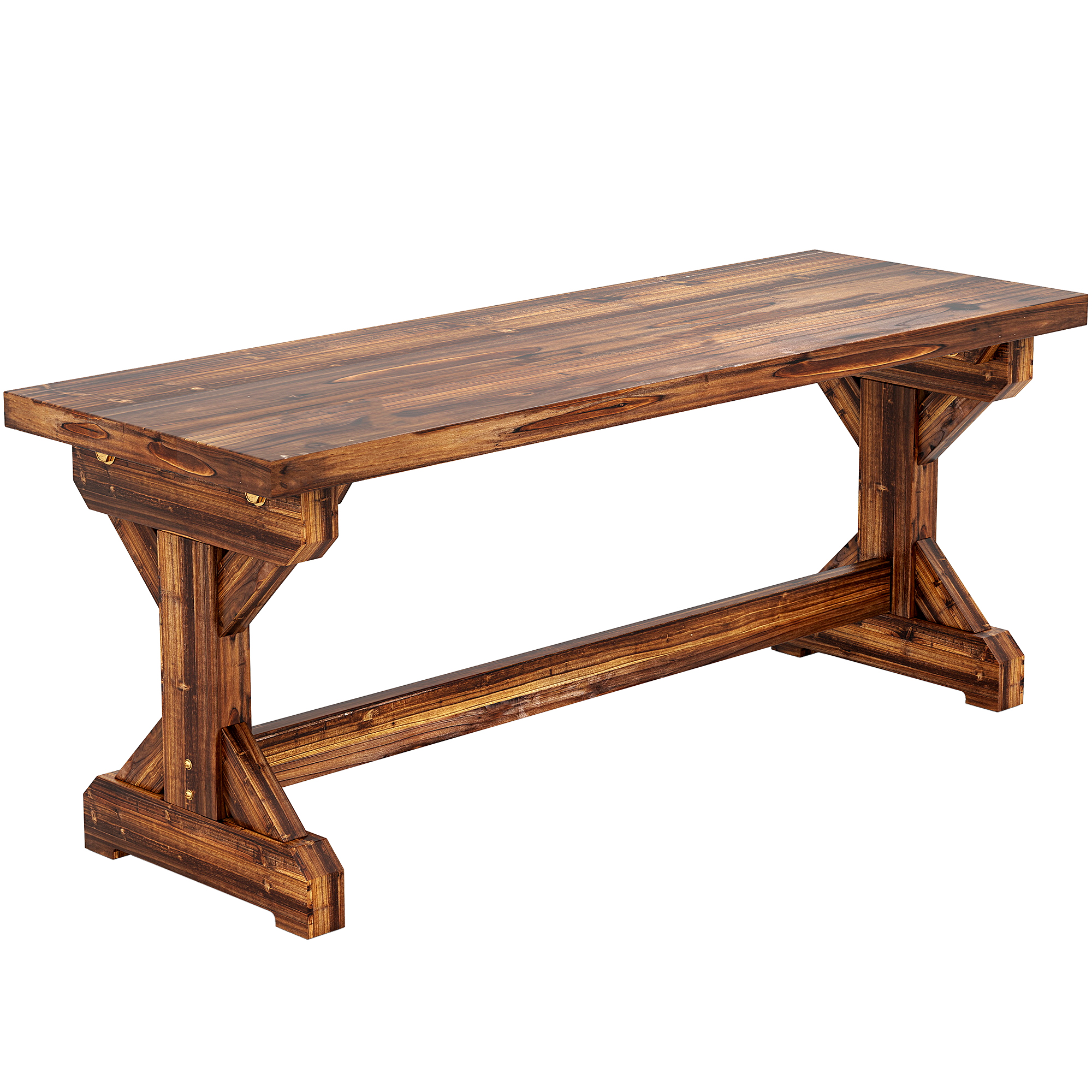 Rustic Wooden Garden Bench, Backless Outdoor Bench Patio Loveseat with X-Shape Base for Porch, Park, Carbonised Finish (Drop Shipping Only, Not for Amazon)