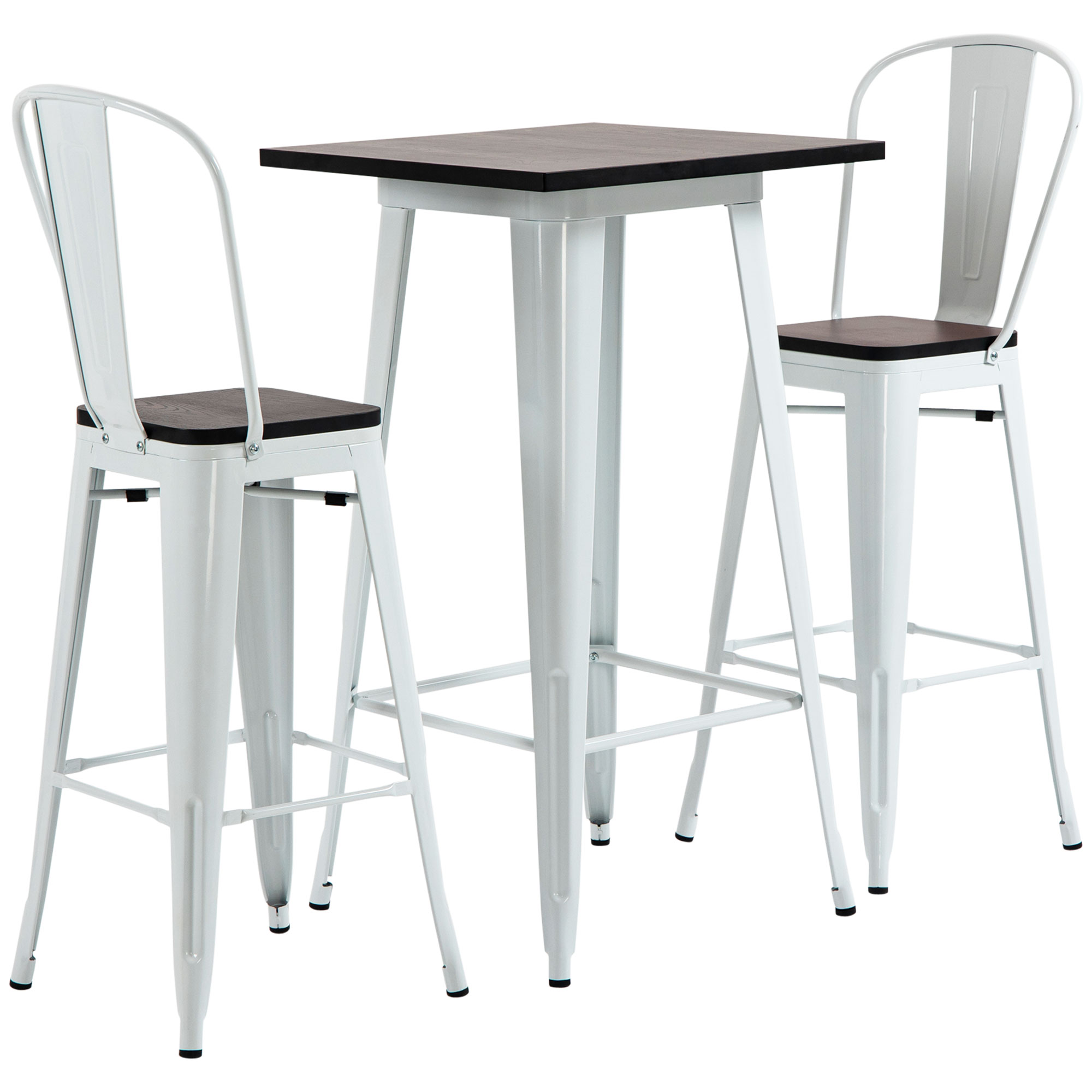 3 Piece Industrial Dining Table Set, Bar Height Bar Table and Chairs Set with Footrests for Bistro, Pub, White and Brown (Drop Shipping Only, Not for Amazon)