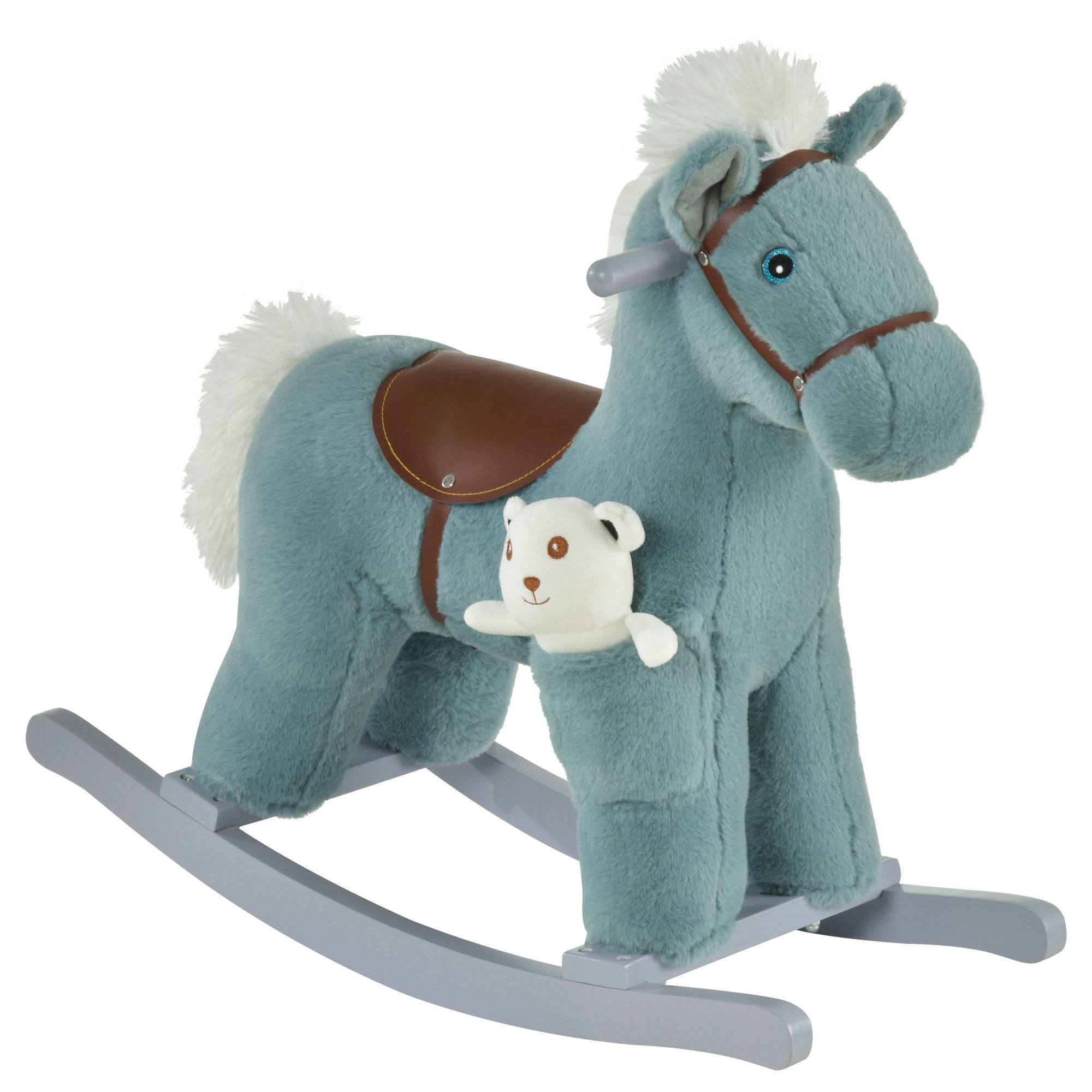 Kids Rocking Horse with Bear Toy, Plush Animal Rocker with Fun Realistic Sounds for Toddler 18-36 Months, Brown (Drop Shipping Only, Not for Amazon)