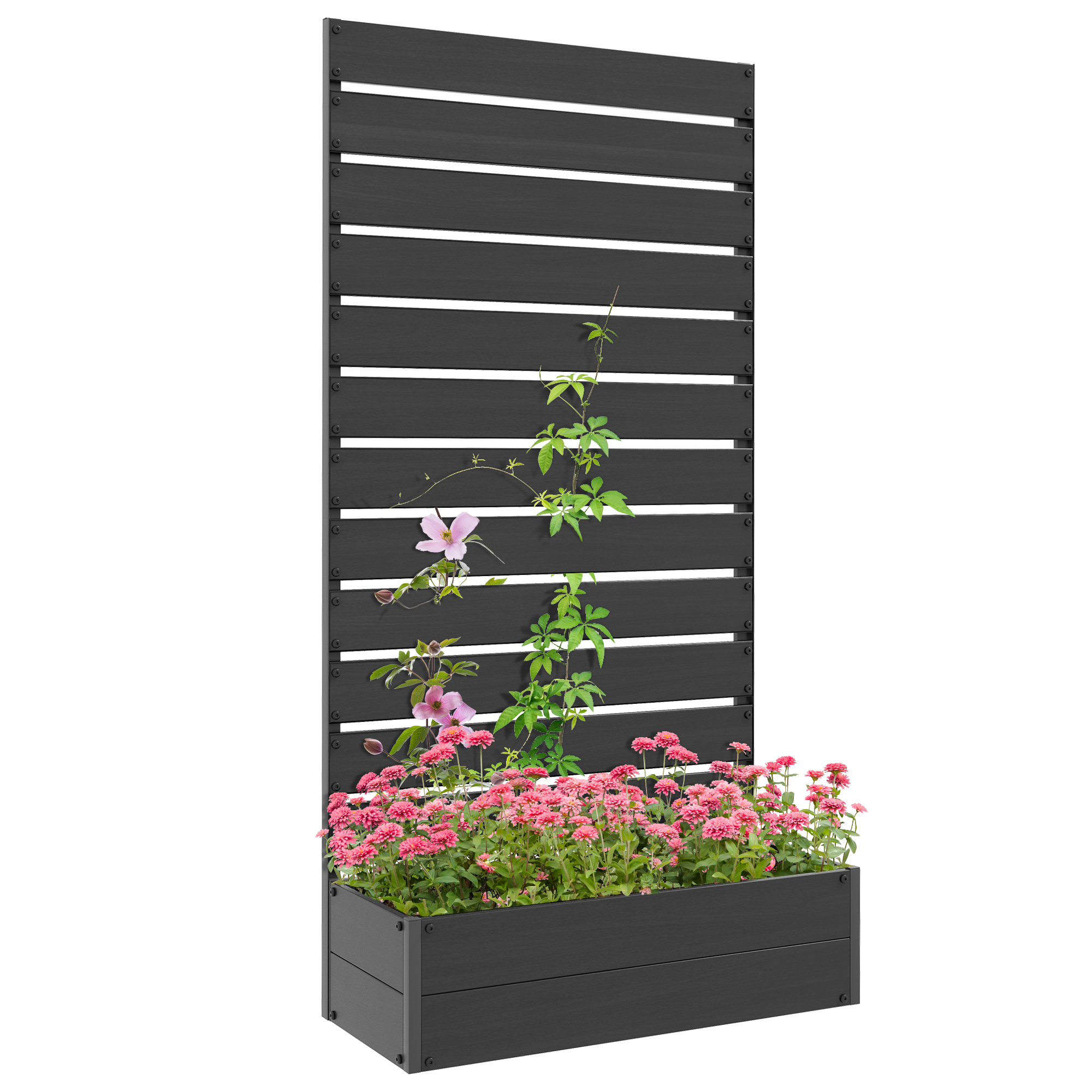 Raised Bed for Garden, Planter with Trellis for Climbing Plants, Vines, Planter Box with Drainage Gap, Black (Drop Shipping Only, Not for Amazon)