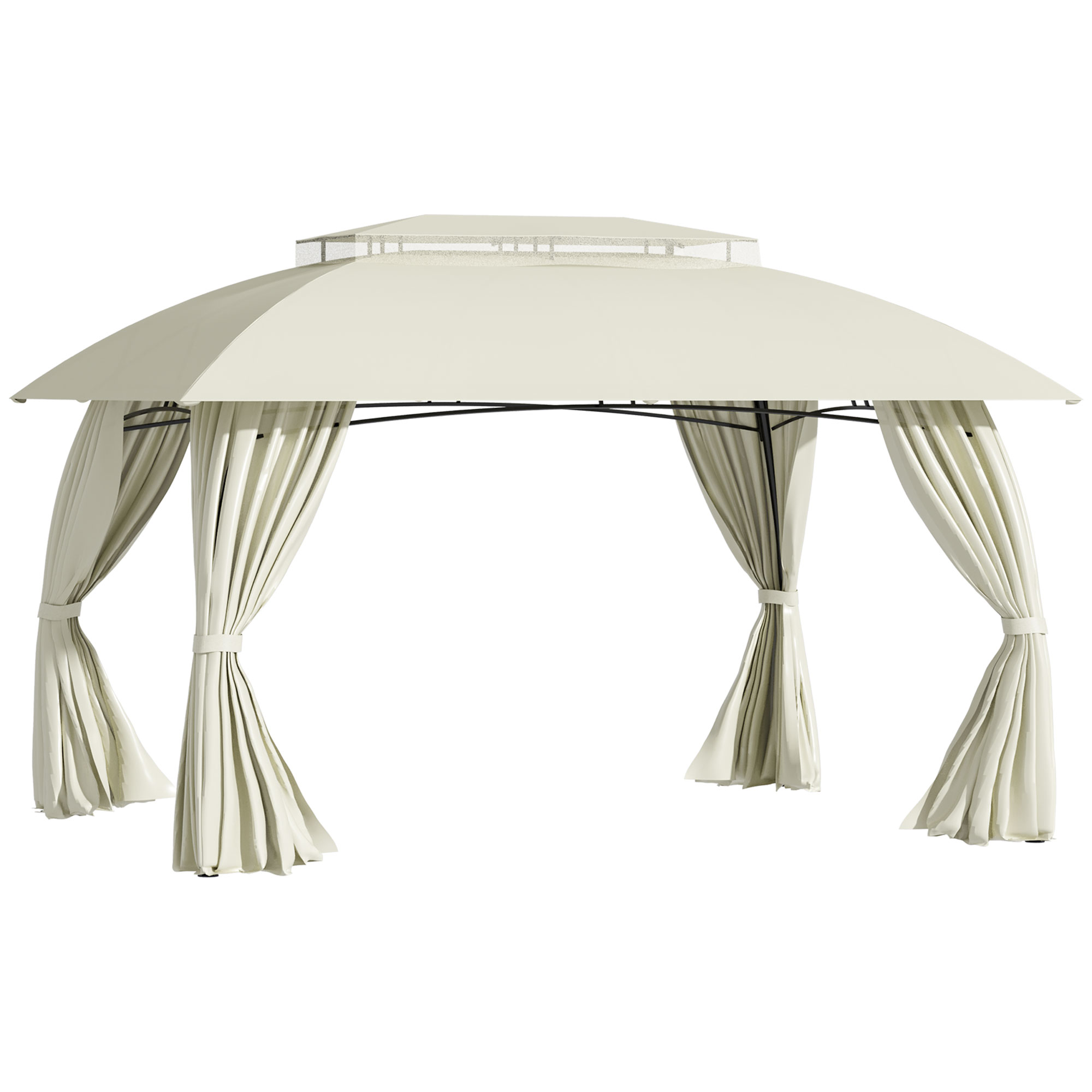 10' x 13' Outdoor Gazebo Patio Gazebo Canopy, Double Vented Roof, Steel Frame, Curtain Sidewalls, Sun Shade Shelter for Garden, Lawn, Backyard, Deck, Beige (Drop Shipping Only, Not for Amazon)