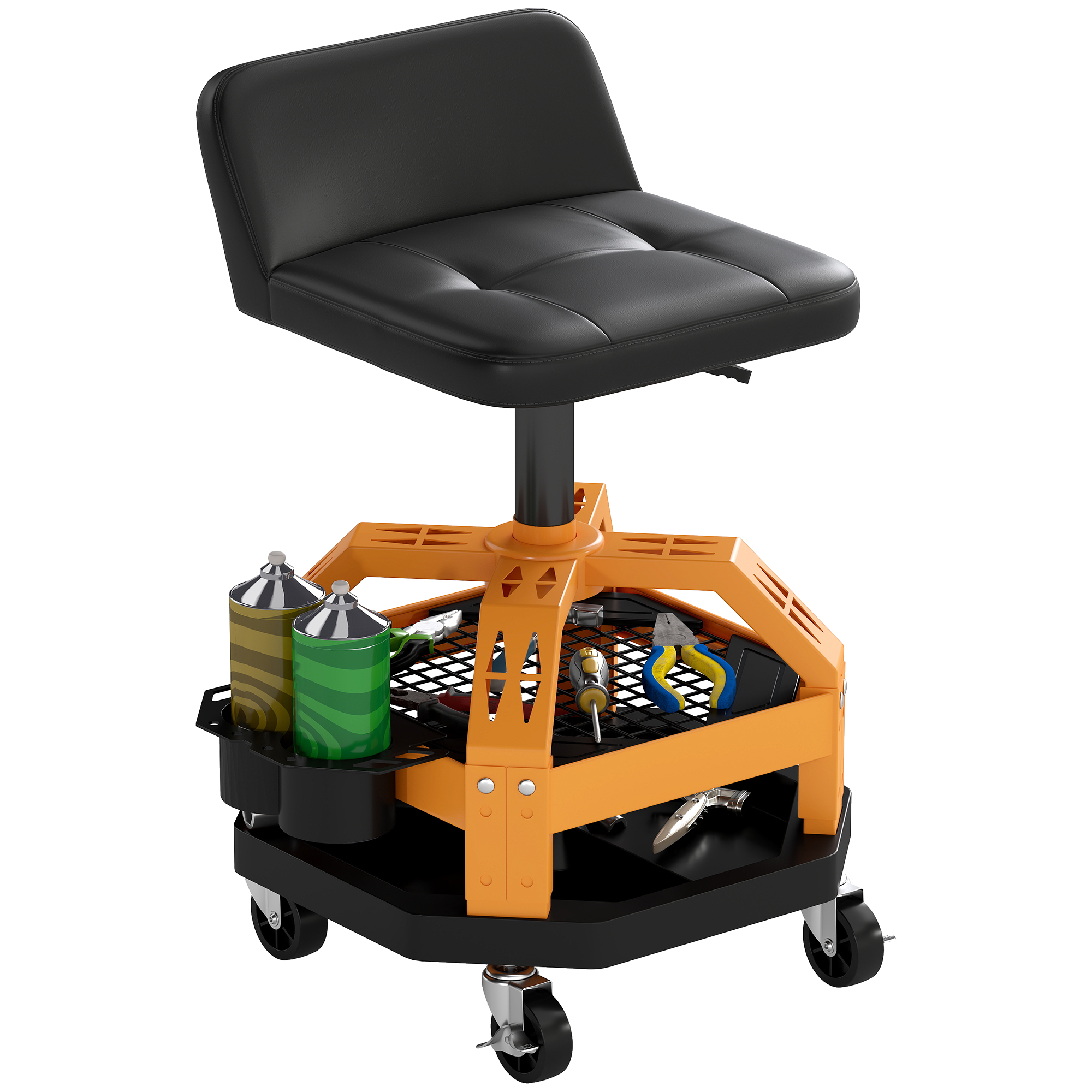Rolling Creeper Garage Stool, 300 LBS Capacity Mechanic Stool with 360° Wheels, Tool Tray, Adjustable Height, Black (Drop Shipping Only, Not for Amazon)