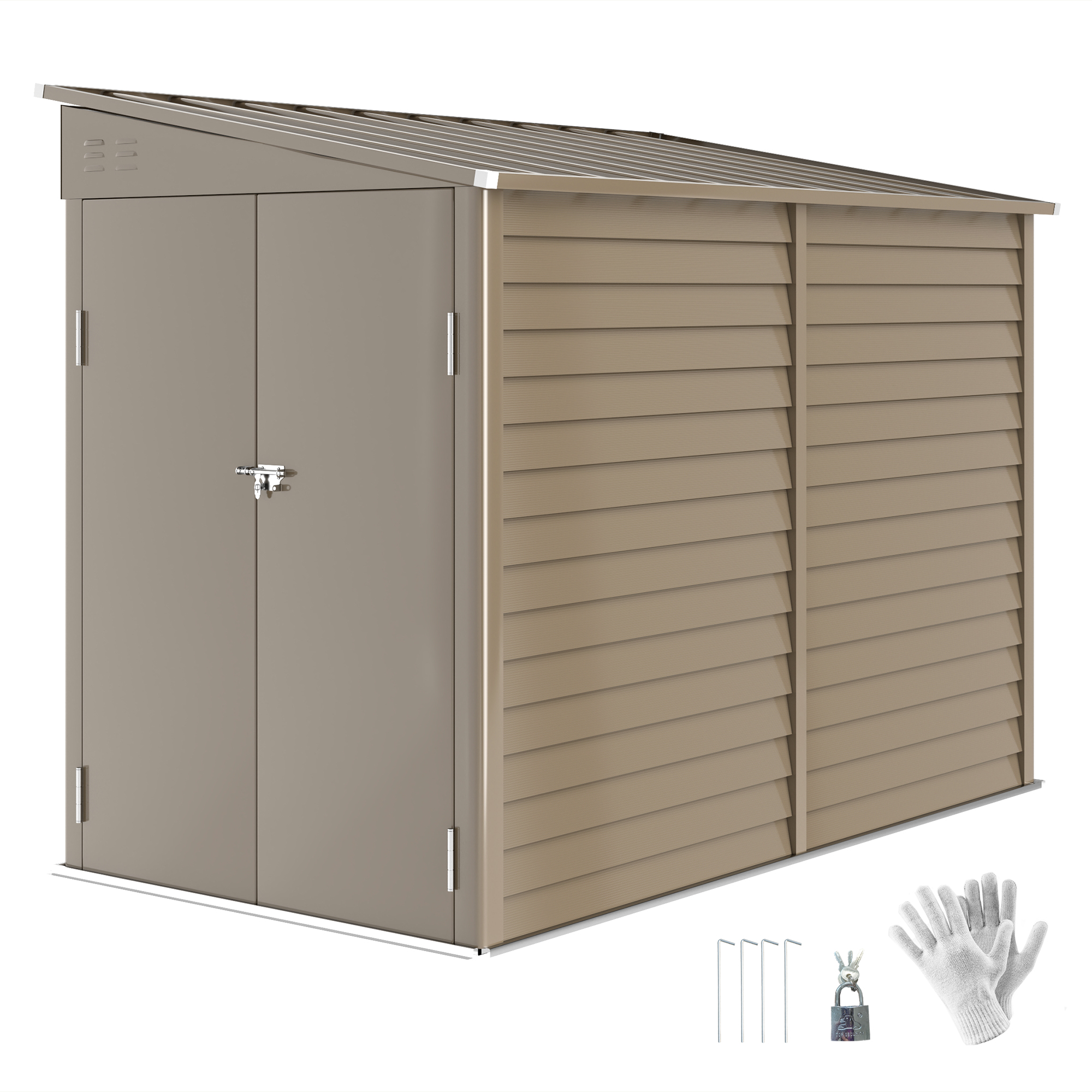 5 x 9ft Galvanised Metal Garden Shed with Foundation Kit, Outdoor Lean-to Shed, Tool Storage House for Garden, Grey (Drop Shipping Only, Not for Amazon)
