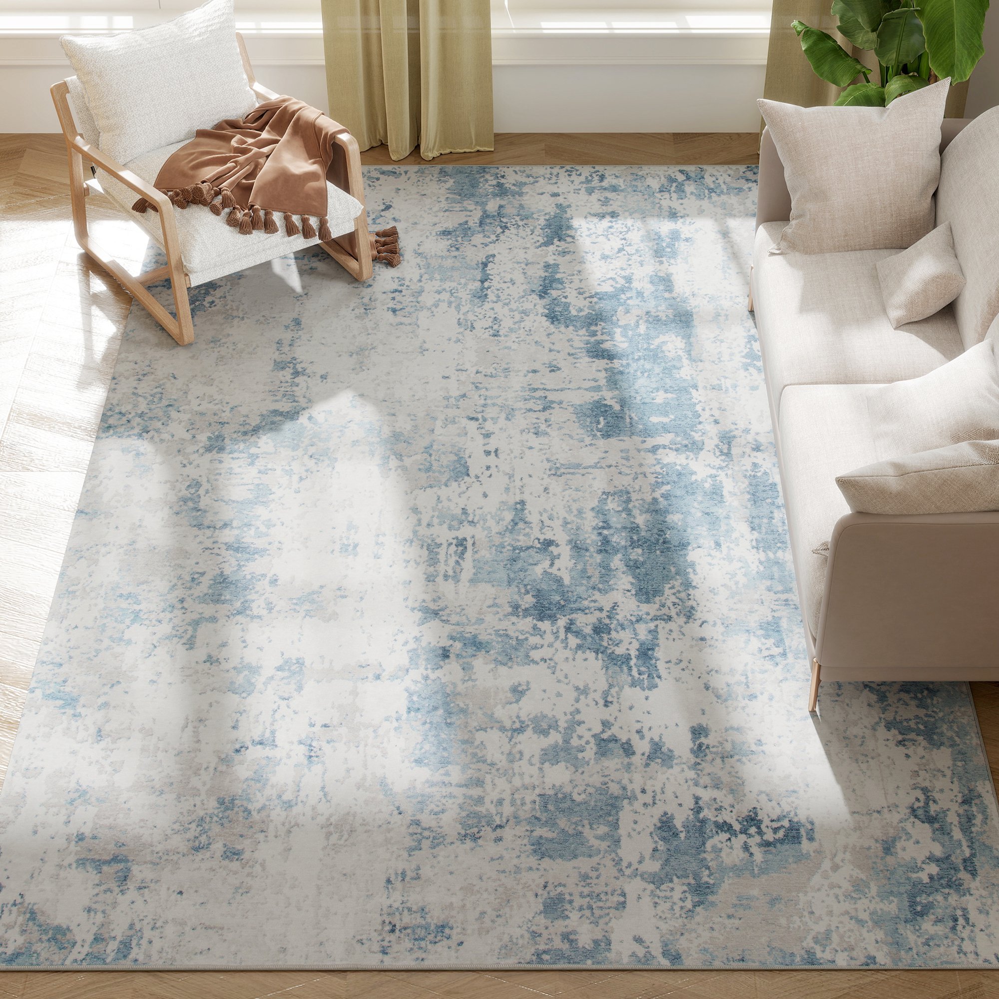 Area Rug 8x10, Machine Washable Rug, Non-Slip Modern Abstract Floor Carpet for Living Room, Bedroom, Dining Room, Blue (Drop Shipping Only, Not for Amazon)