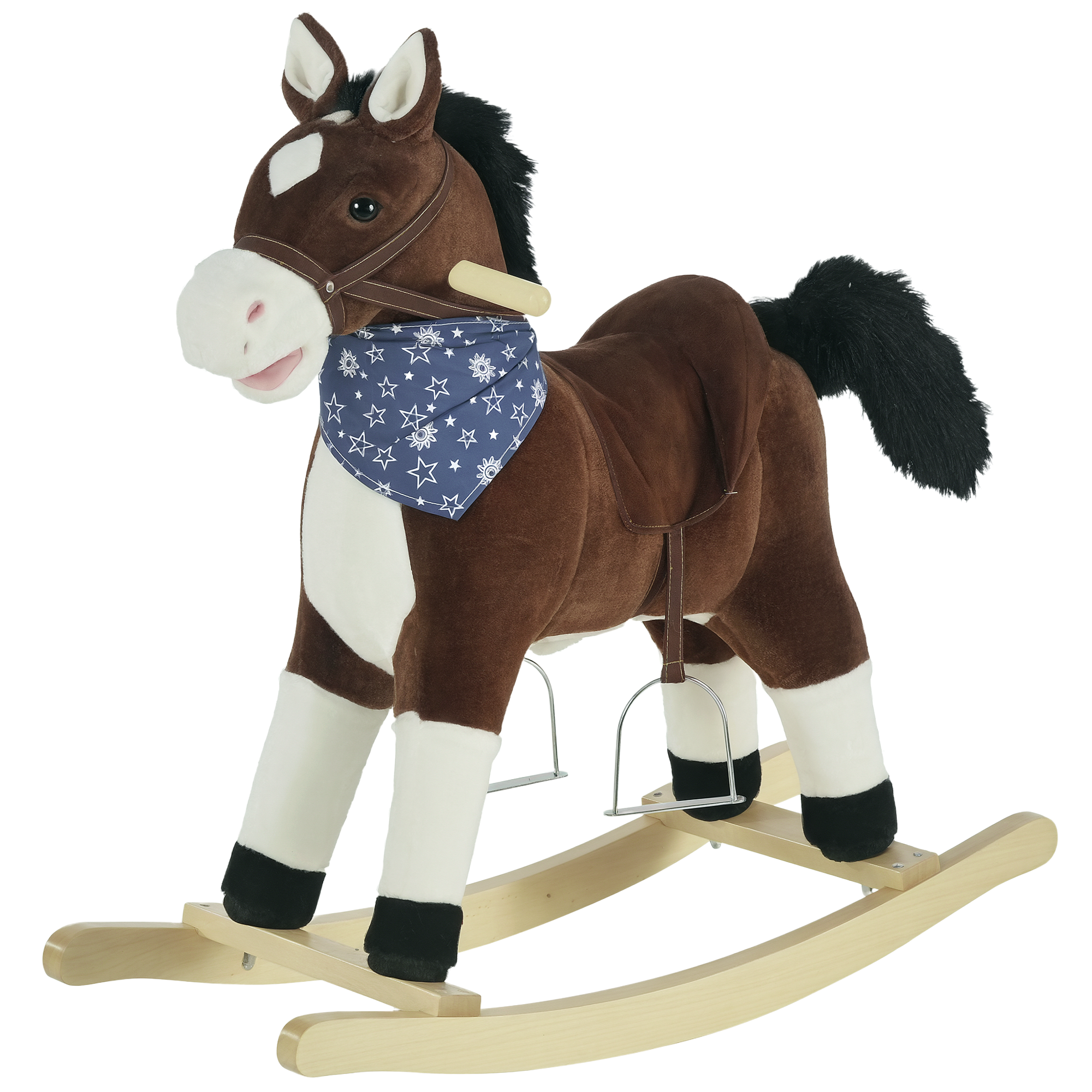 Kids Plush Ride-On Rocking Horse Toy Cowboy Rocker with Fun Realistic Sounds for Child 3-6 Years Old, Brown (Drop Shipping Only, Not for Amazon)