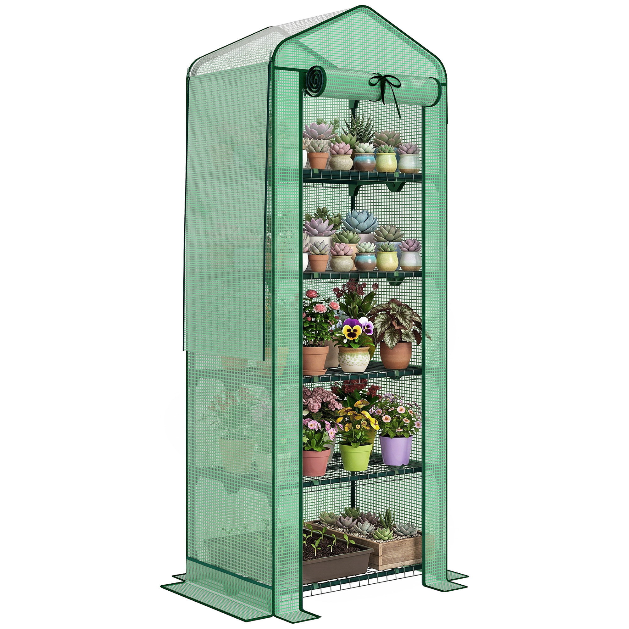 Mini Greenhouse with Screen Roof, 5 Tier Portable Small Greenhouse with High Strength PE Cover, Green (Drop Shipping Only, Not for Amazon)