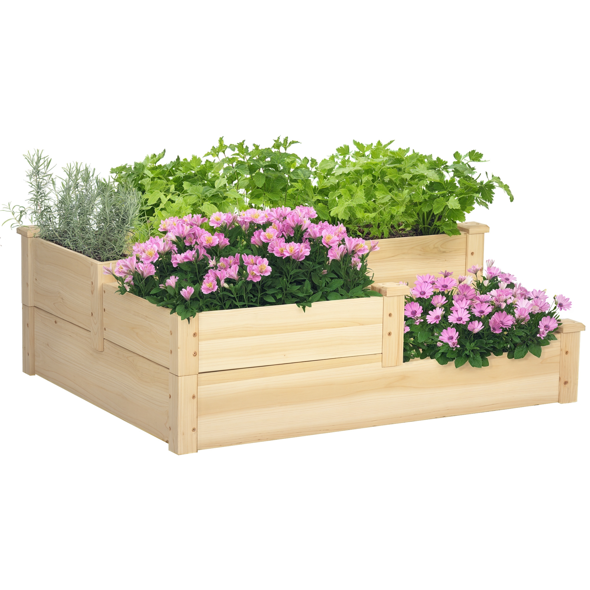 3 Tier Raised Flower Bed Outdoor Planter Box Wooden Garden Bed, Open Bottom for Plants, 42.5