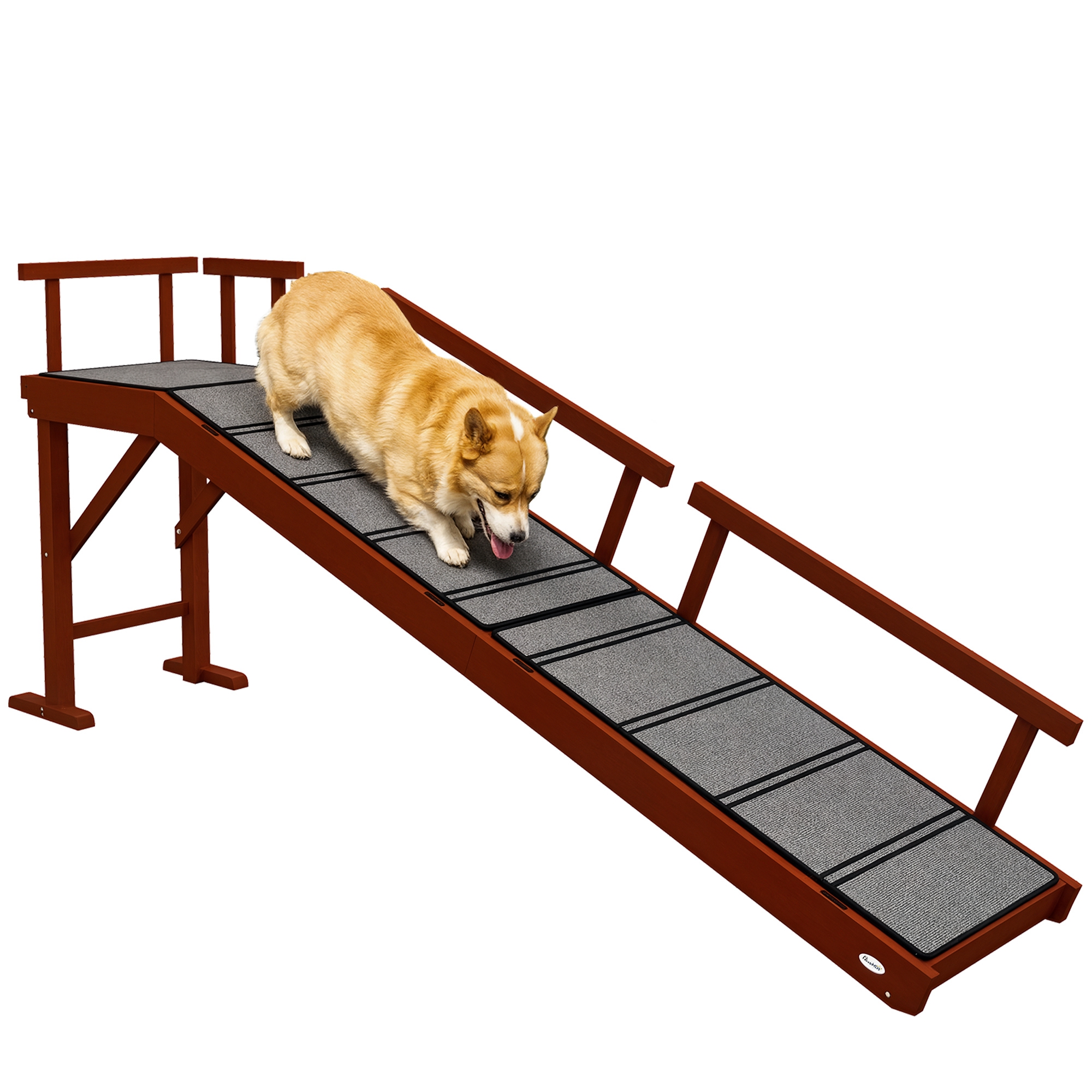 Wooden Dog Ramp with Removable Guardrails, Non-Slip Surface, 73