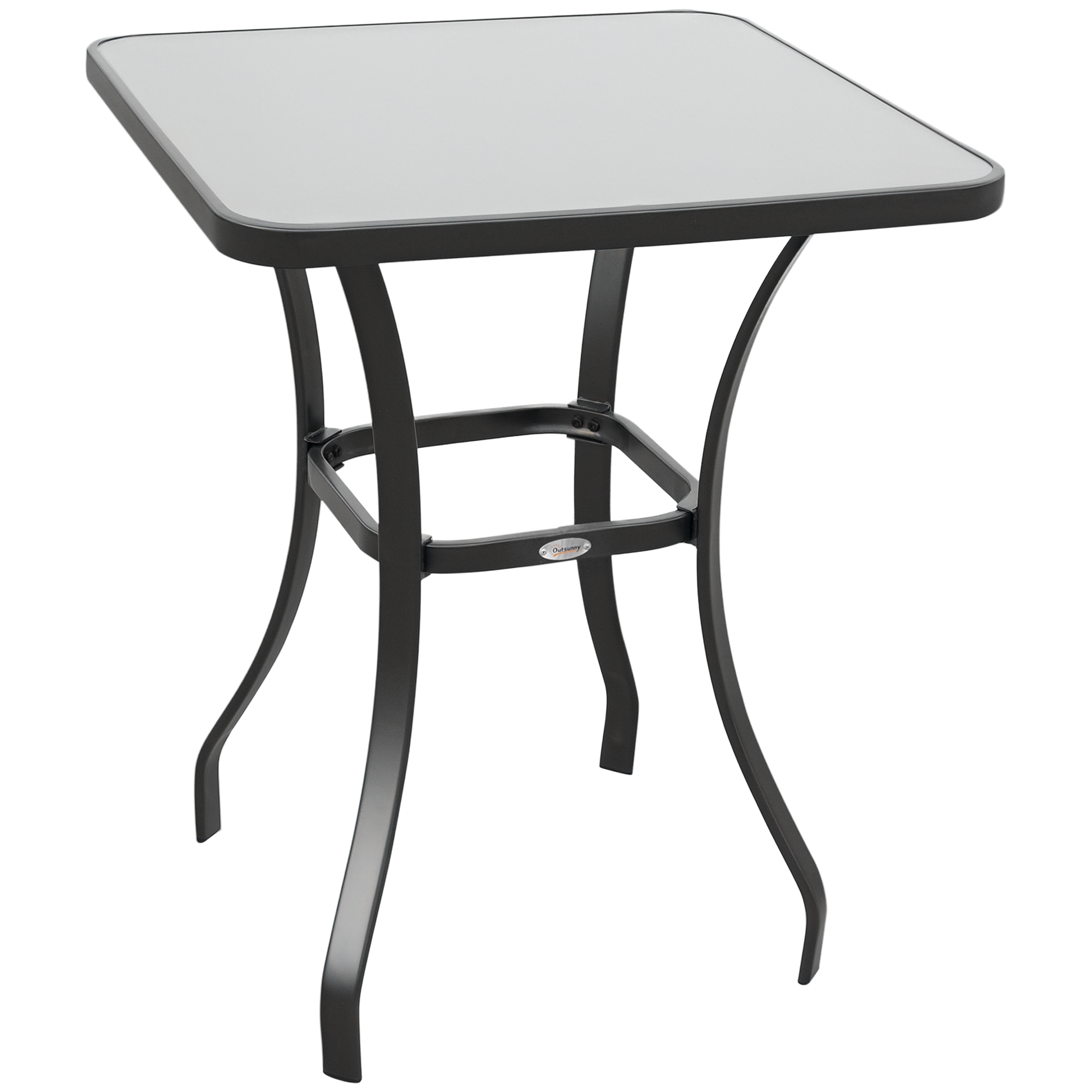 Square Garden Table, Outdoor Coffee Table with Tempered Glass Top, Bar Bistro Dining Table, Metal Frame for Patio, Balcony, 68.5 x 68.5 x 84cm (Drop Shipping Only, Not for Amazon)