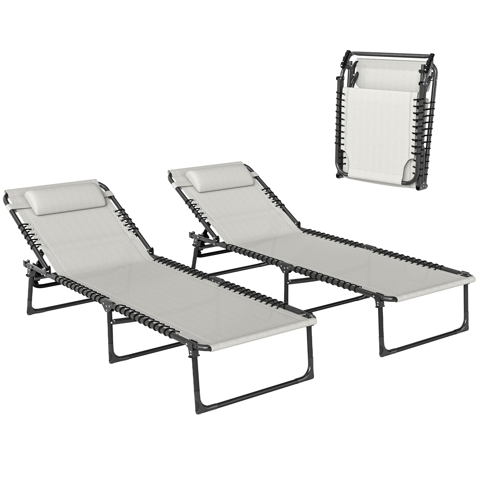 Set of Two Folding Sun Loungers, with Four-Position Backs - Cream (Drop Shipping Only, Not for Amazon)