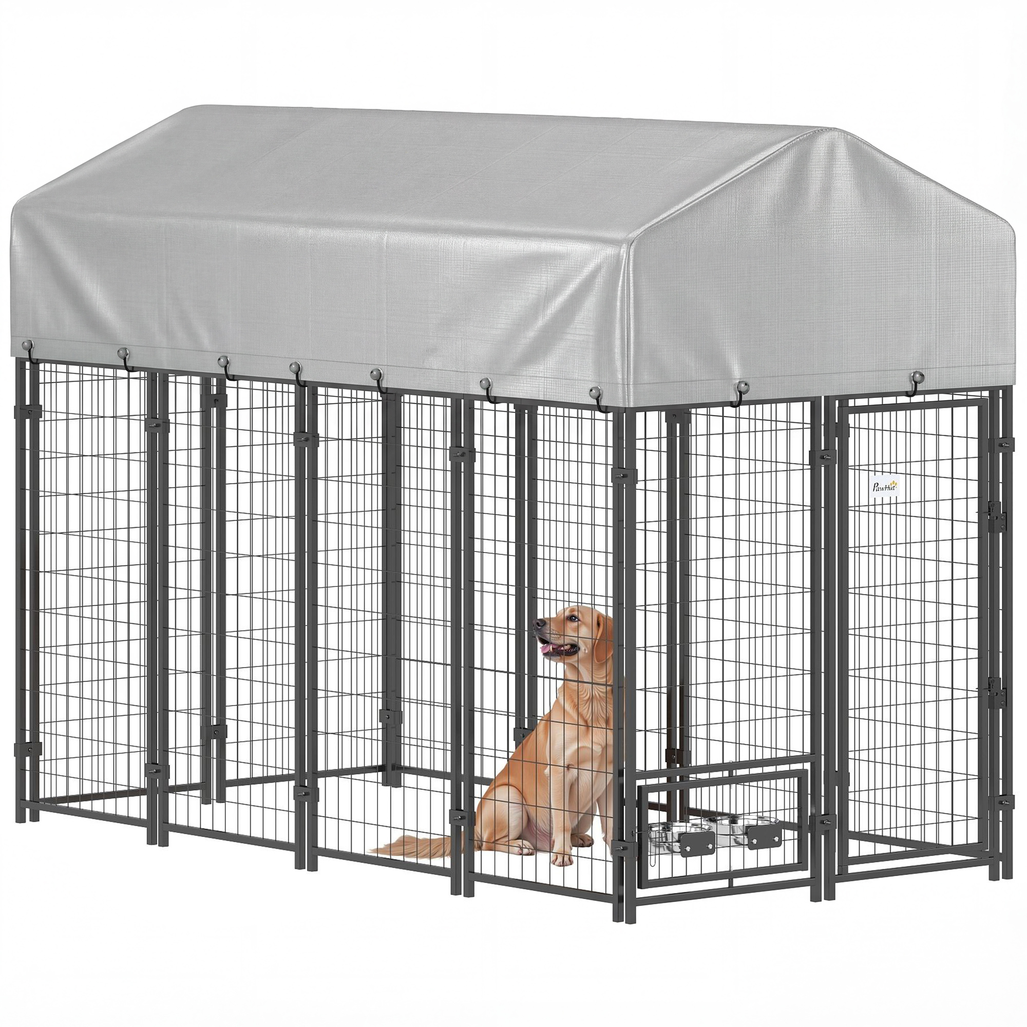 8' x 4' x 6' Outdoor Dog Kennel, Dog Kennel Outside Run with 360° Rotating Bowls, Waterproof & UV Resistant Cover (Drop Shipping Only, Not for Amazon)